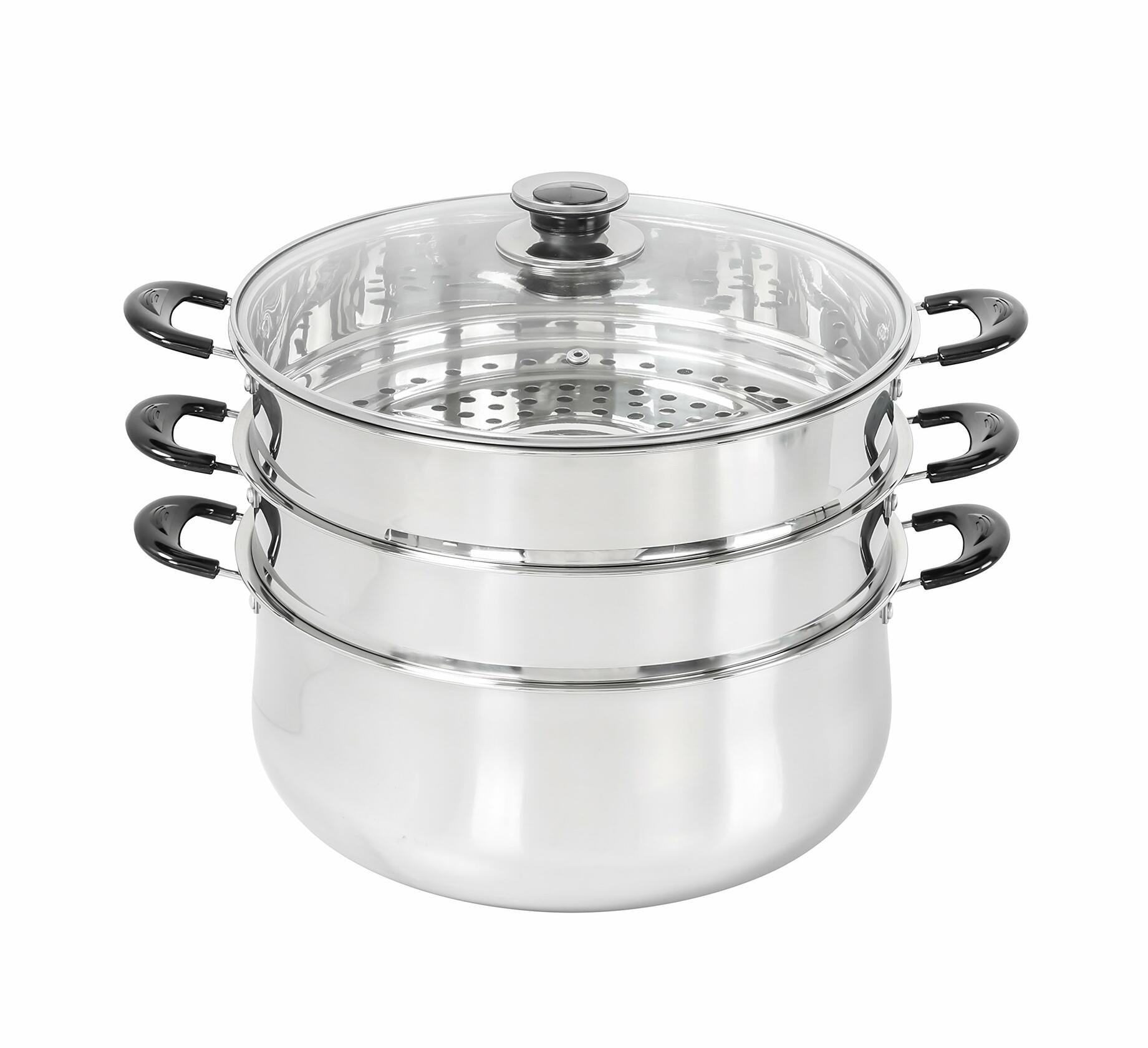 Concord 30cm Stainless Steel 3-Tier Steamer Pot with Triply Bottom - Perfect for Dumplings, Vegetables & Seafood Cooking | Durable Steam Cookware for Home & Restaurant Use