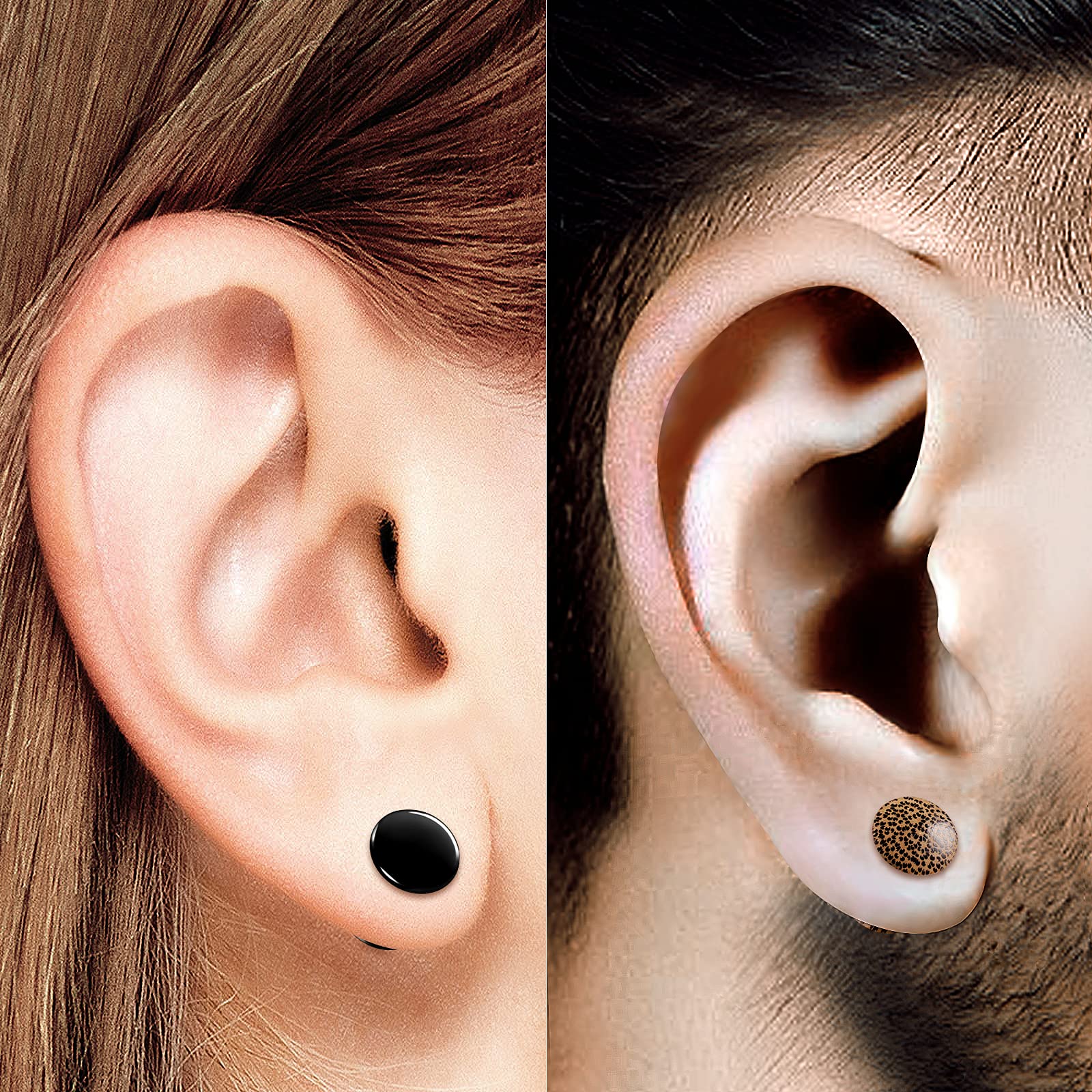 2 Pairs Black Onyx Organic Stone Wood Double Flared Saddle Ear Stretchers - Natural Wood & Stone Ear Plugs for Stretched Earlobes - Perfect for Daily Wear, Yoga, and Boho Fashion