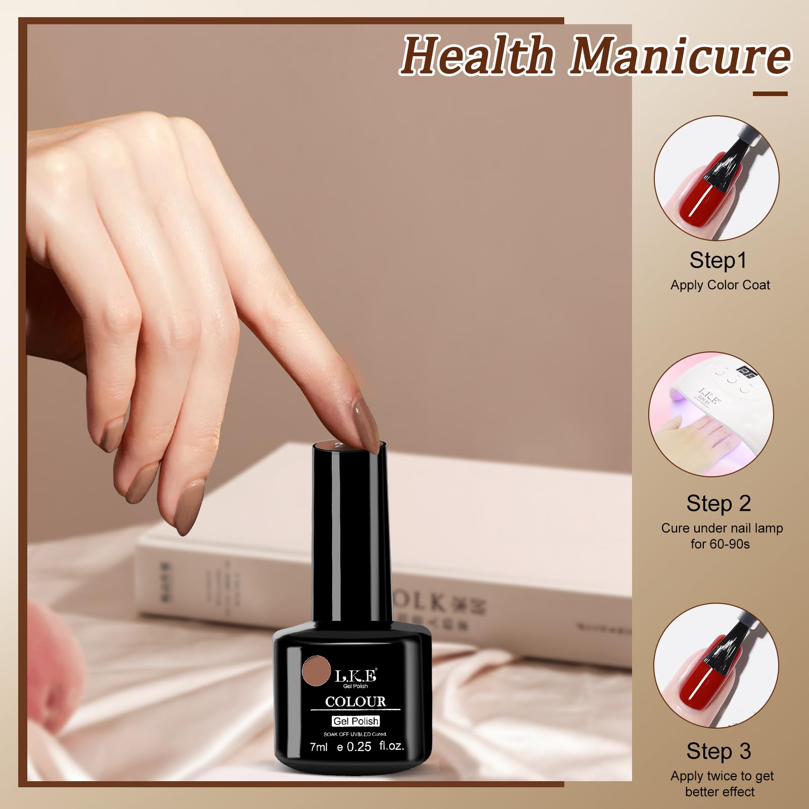 LKE Gel Nail Polish Set - 6 Colors Autumn Neutral Shades (Brown, Nude, Pink, Milky White) | Soak Off UV/LED Gel Polish Kit for Home DIY & Salon | Perfect for Fall Manicures, Nail Art Designs & Professional Nail Care