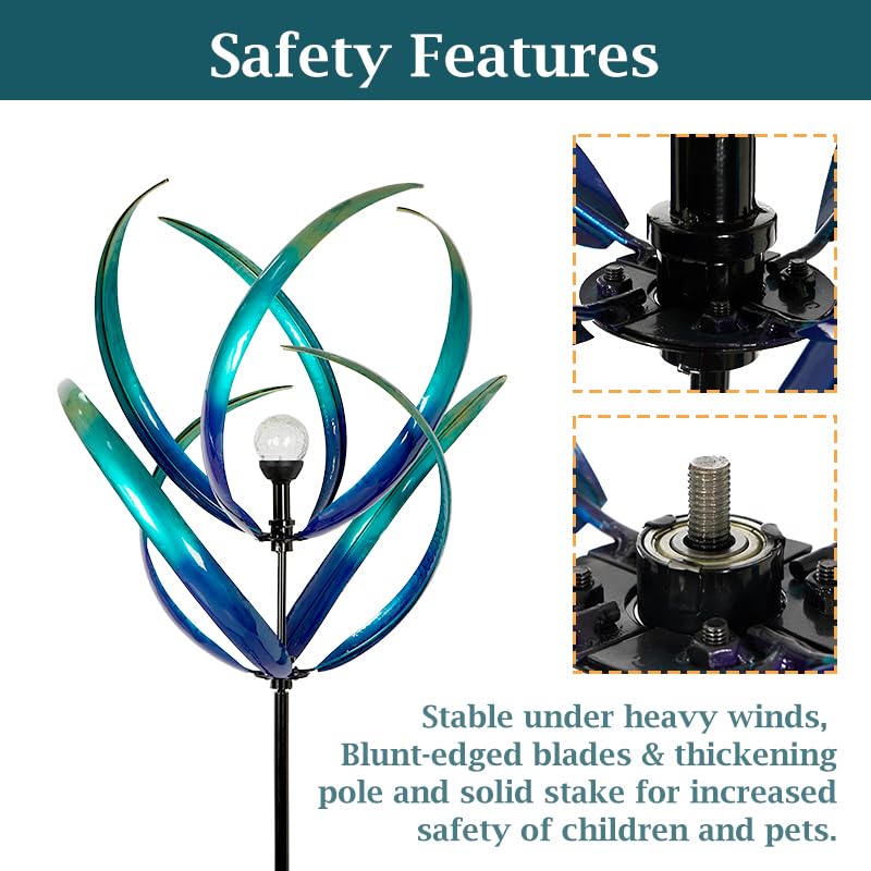 82'' Solar-Powered Metal Wind Spinner - Peacock Blue Outdoor Yard Art for Garden, Lawn & Patio Decor | Weather-Resistant Wind Sculpture with LED Lights | Unique Gift for Family & Friends | Perfect for Backyard, Front Yard & Outdoor Parties