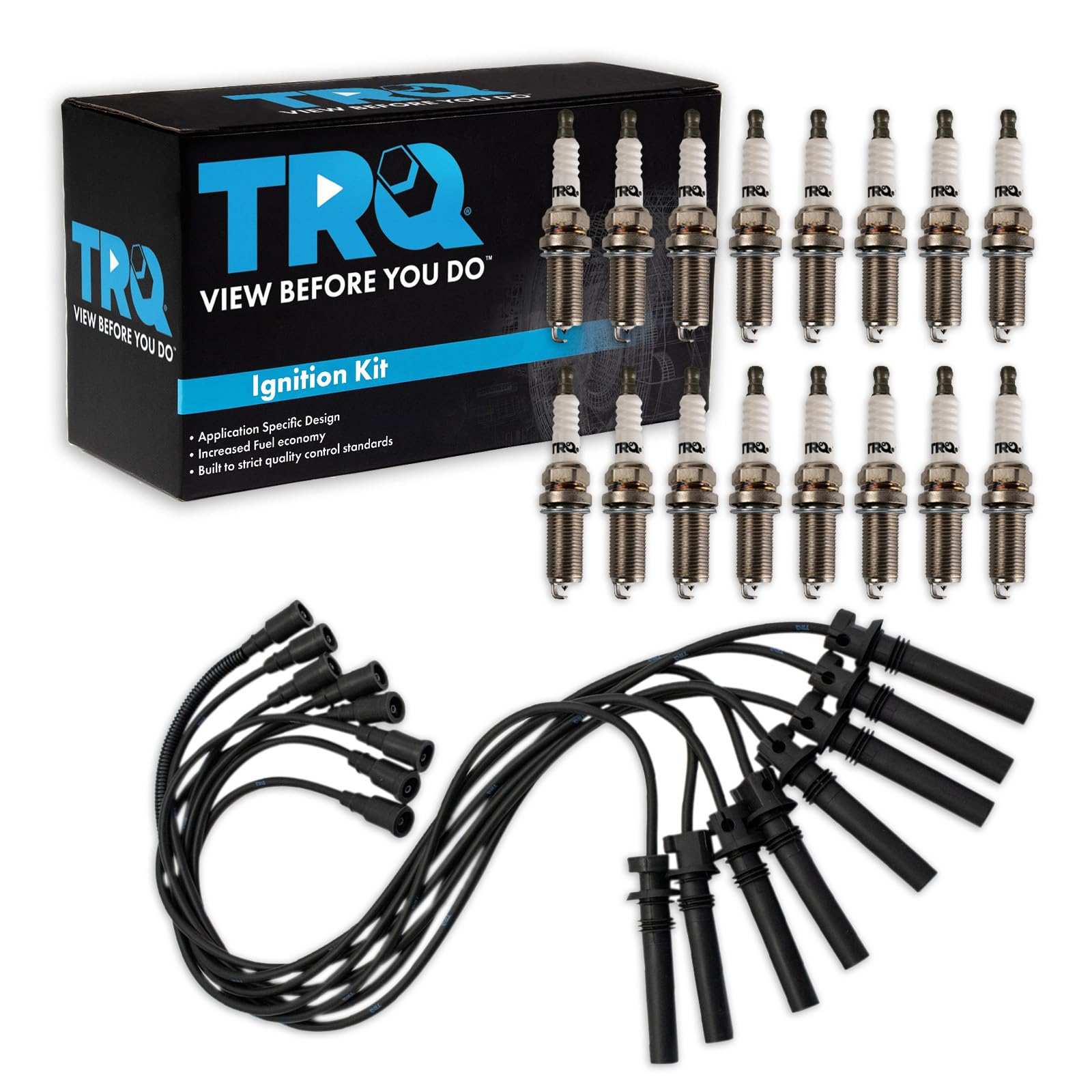 TRQ Ignition Kit with Spark Plug & Wire Set Compatible with Chevrolet Aveo L4 1.6L 2004-2011 - High Performance Engine Replacement Parts for Smooth Acceleration & Fuel Efficiency