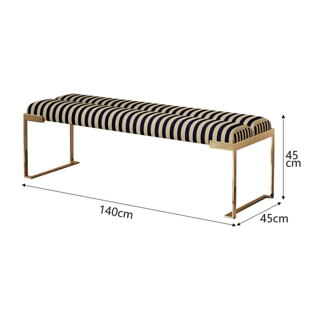 Modern Gold Velvet Upholstered Bench with Striped Design - Stylish Ottoman Bench for Living Room, Bedroom or Entryway Seating
