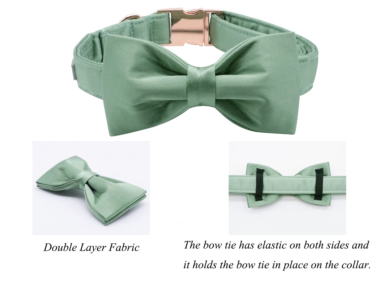 Lionet Paws Bowtie Dog Collar - Premium Silk Green Adjustable Pet Collar with Detachable Bow Tie for Small Dogs (10-16 Inch Neck) - Perfect for Weddings, Parties & Special Occasions