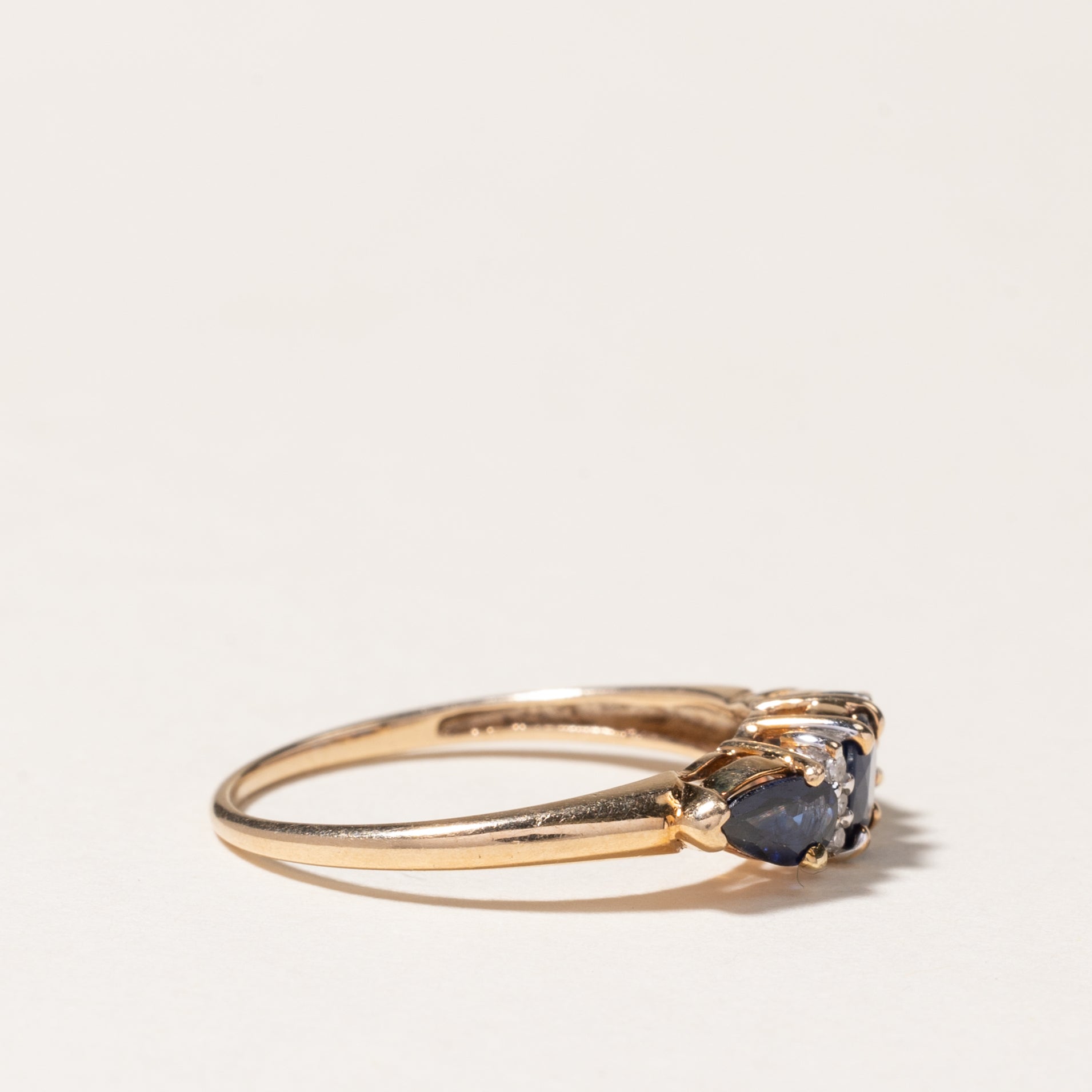 10K Yellow Gold Three Stone Sapphire & Diamond Ring - 0.86ctw Sapphire & 0.06ctw Diamond - Size 7 | Elegant Engagement, Anniversary or Gift Jewelry for Women