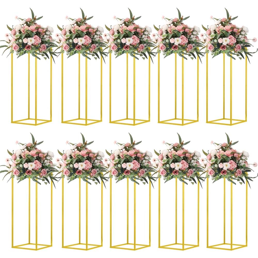 23.6 Inch 10-Piece Gold Metal Column Vases - Elegant Wedding Table Centerpieces, Floral Stands for Parties, Events & Home Decor - Perfect for Weddings, Banquets, and Special Occasions