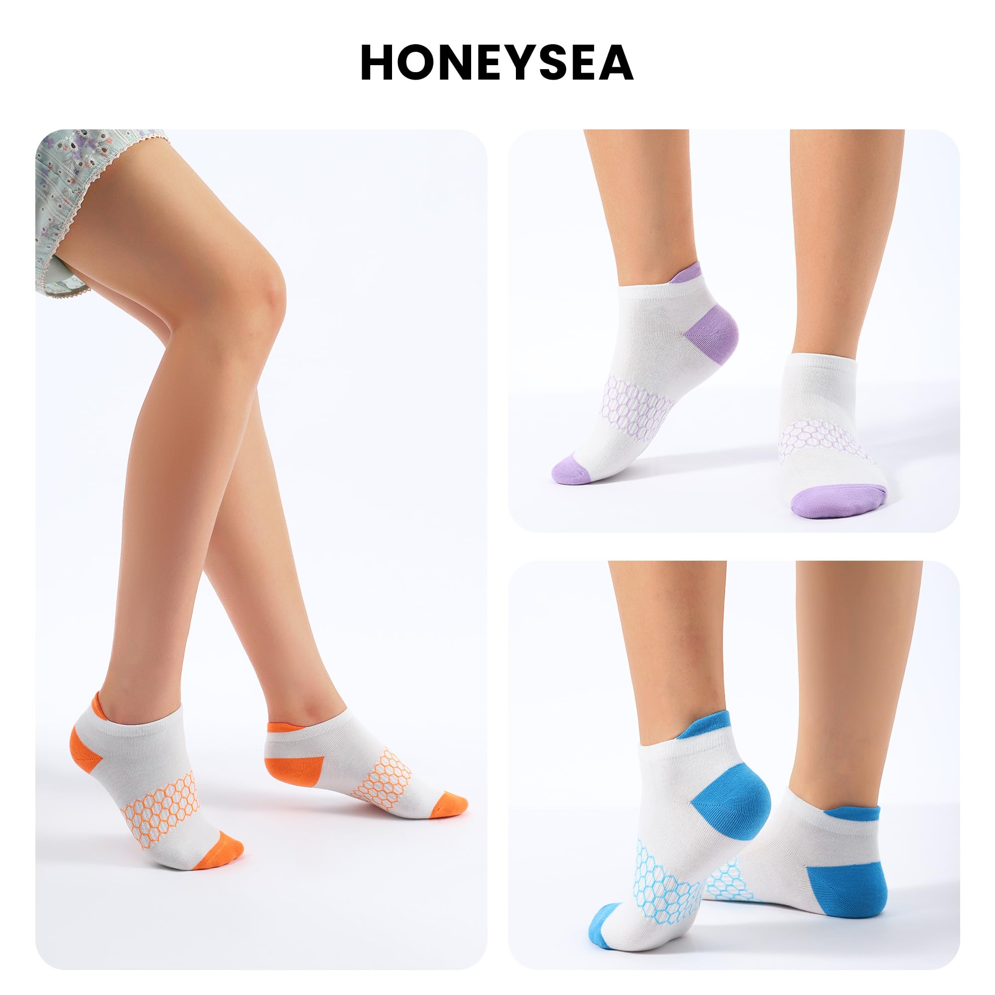 Honeysea Women's Breathable Ankle Socks - 6 Pairs Arch Support for Running & Yoga