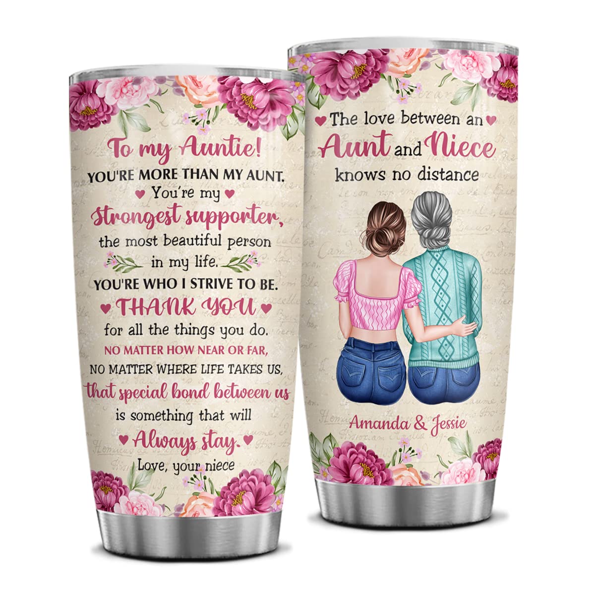 Wowcugi Best Aunt Ever Stainless Steel Tumbler - 20oz & 30oz Personalized Coffee Mug for Auntie, Niece Gift, Mother's Day Present - Perfect for Coffee, Tea & Cold Drinks at Home, Office or Travel
