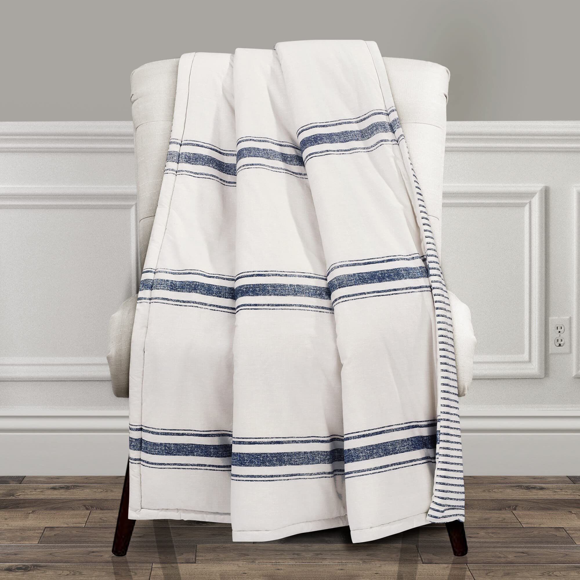 Farmhouse Stripe Reversible Throw Blanket - Navy 50x60