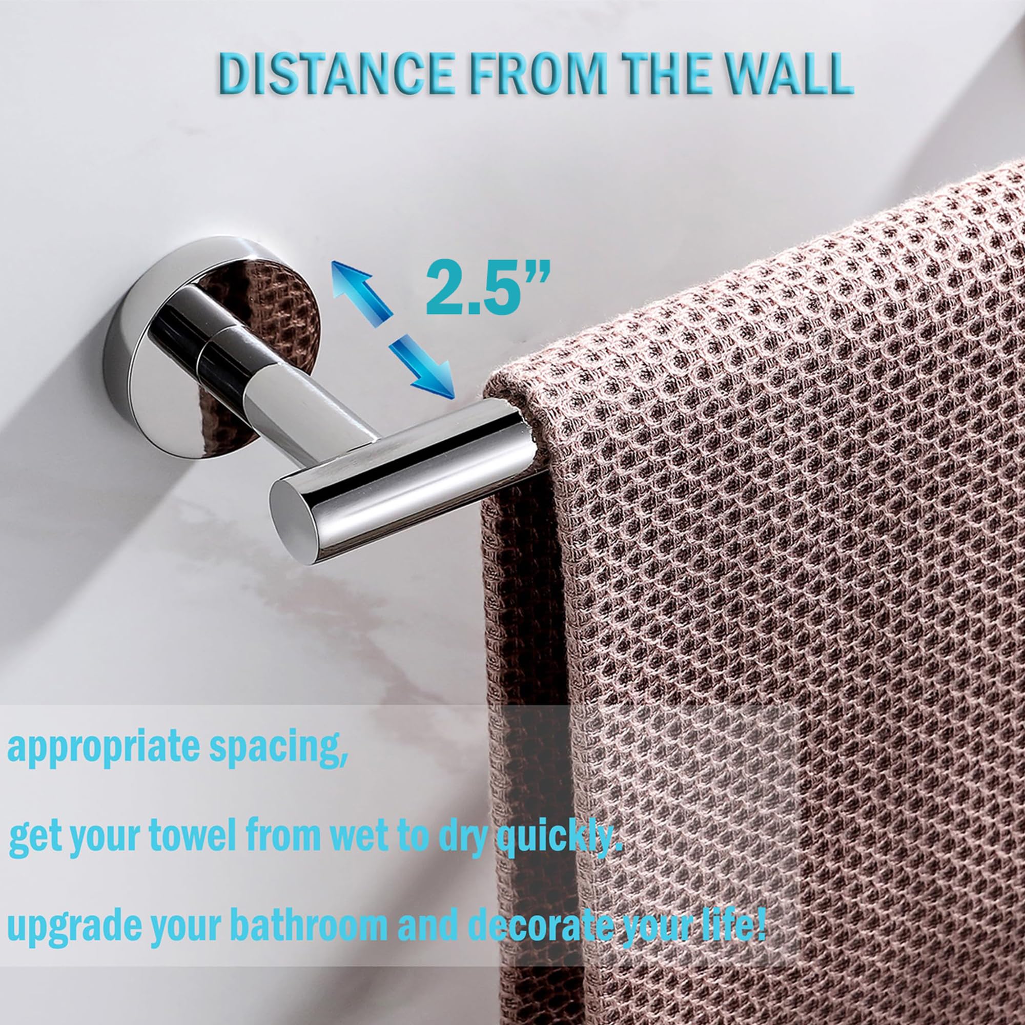 SEIDO 24 Inch Chrome Towel Holder - 304 Stainless Steel Bathroom Towel Bar Rack - Polished Chrome Finish - Perfect for Bathroom, Kitchen, and Spa Decor