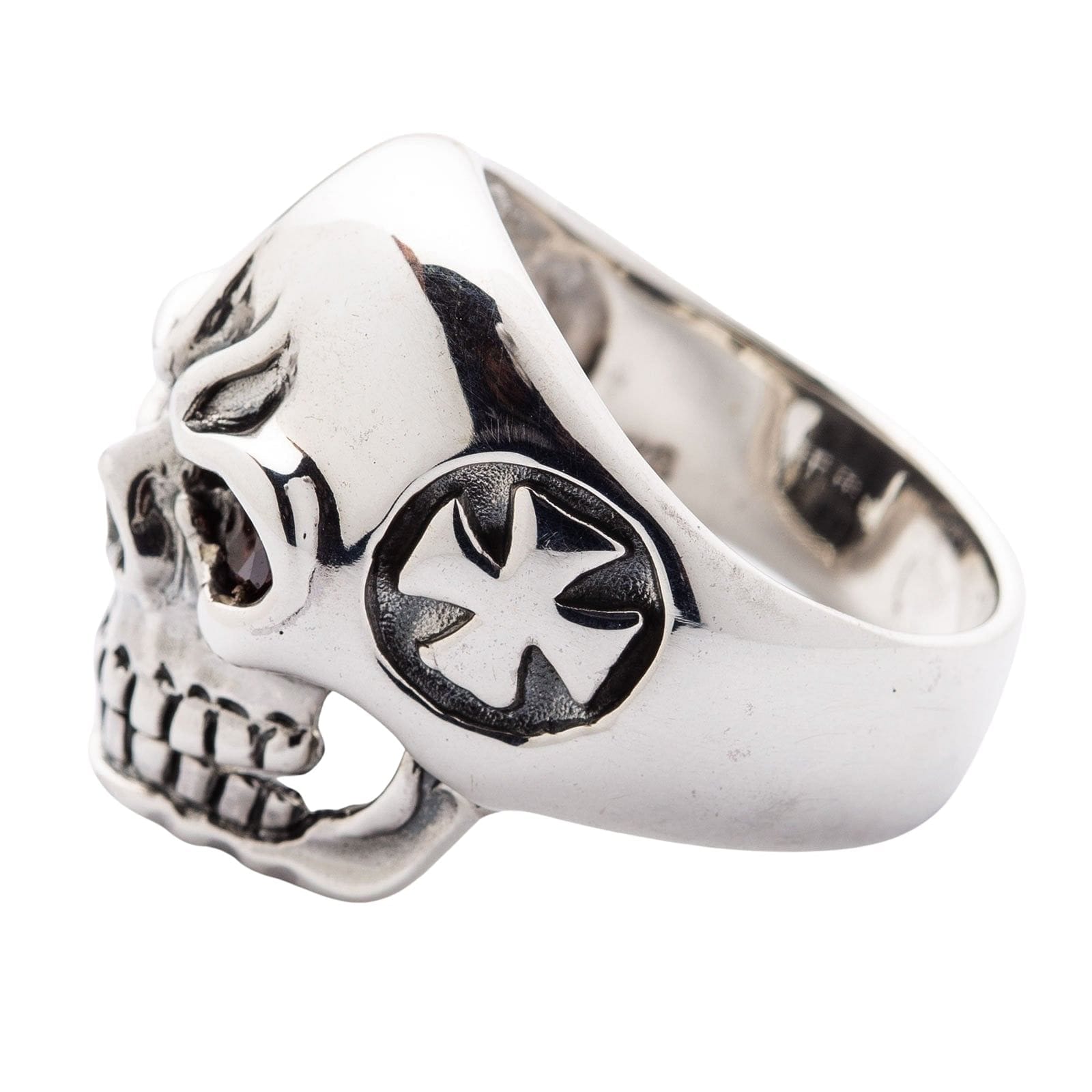 Gothic Red Eyes Cross Skull Sterling Silver Ring for Men & Women - Punk Rock Jewelry, Perfect for Halloween, Cosplay & Alternative Fashion