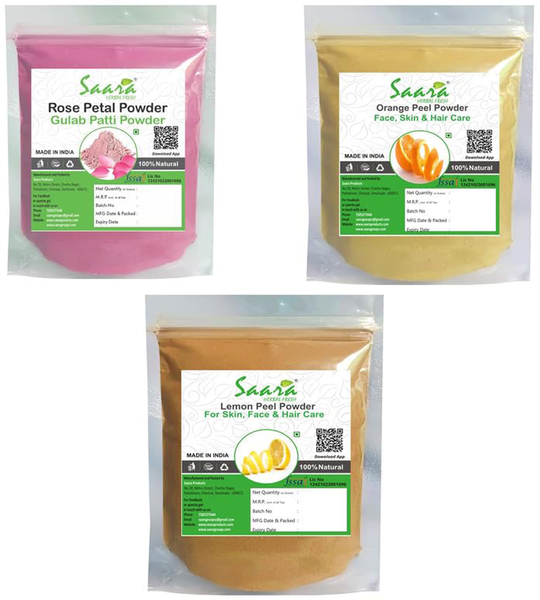 Organic Rose Petal, Orange Peel & Lemon Peel Powder Combo - 150g (3x50g) for Glowing Skin, Face Mask & Natural Skincare - Perfect for DIY Beauty, Aromatherapy & Spa Treatments