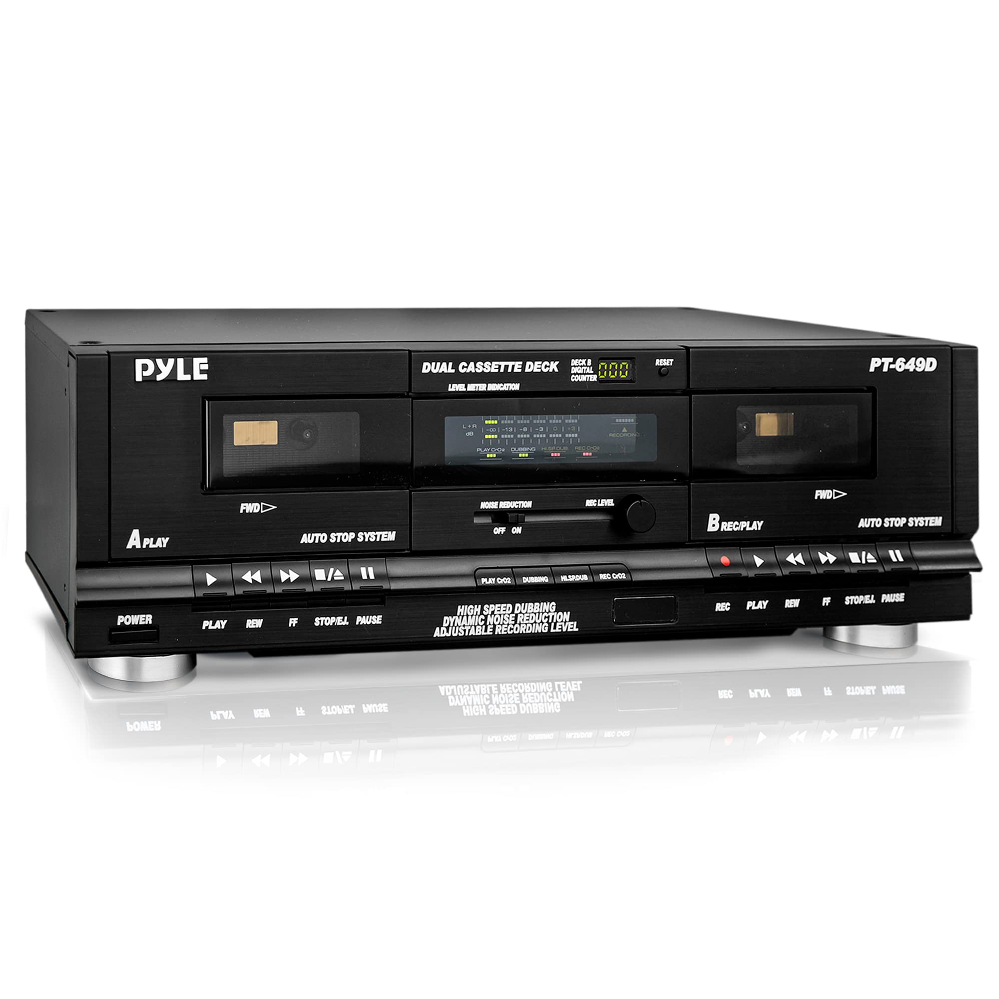 PyleUSA Dual Cassette Deck - Professional Music Recording Device with RCA Cables, Removable Rack Mount, CrO2 Tape Selector & 3-Digit Counter (110V/220V) - Perfect for Home Studios, DJ Setups & Vintage Audio Enthusiasts