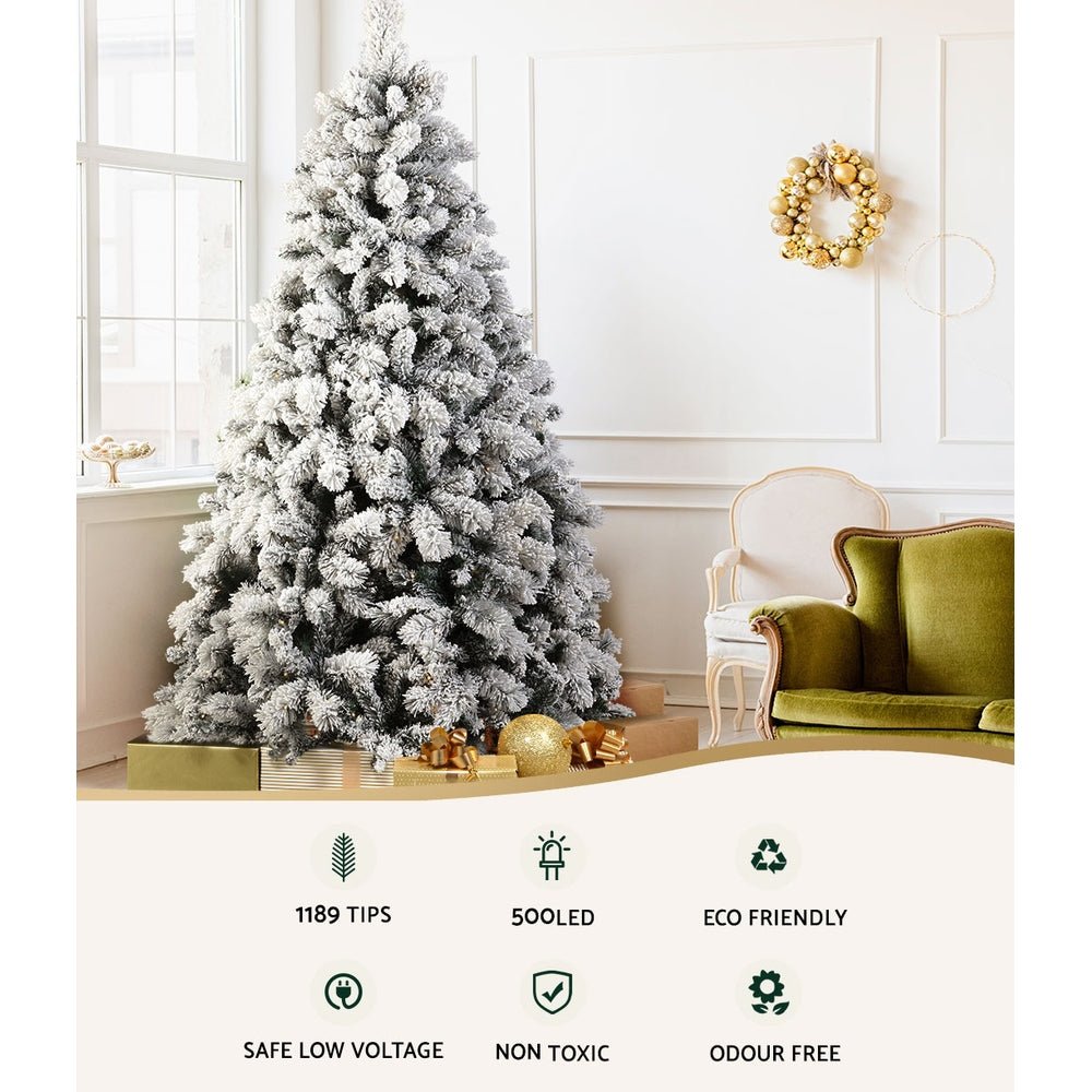 2.1M Pre-Lit Christmas Tree with 500 Warm White LED Lights & Snowy Tips - Perfect for Living Room, Office Holiday Decorations