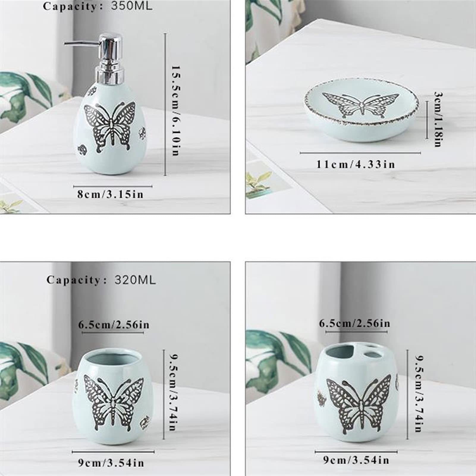 6-Piece Refillable Liquid Hand Soap Dispenser Set - Ceramic Soap Dispenser, Toothbrush Holder, Tumbler, Soap Dish & Tray | Bathroom Accessories for Hotel, Restroom & Home Decor | Perfect for Guest Bathrooms, Spa-Like Showers & Luxury Vanities