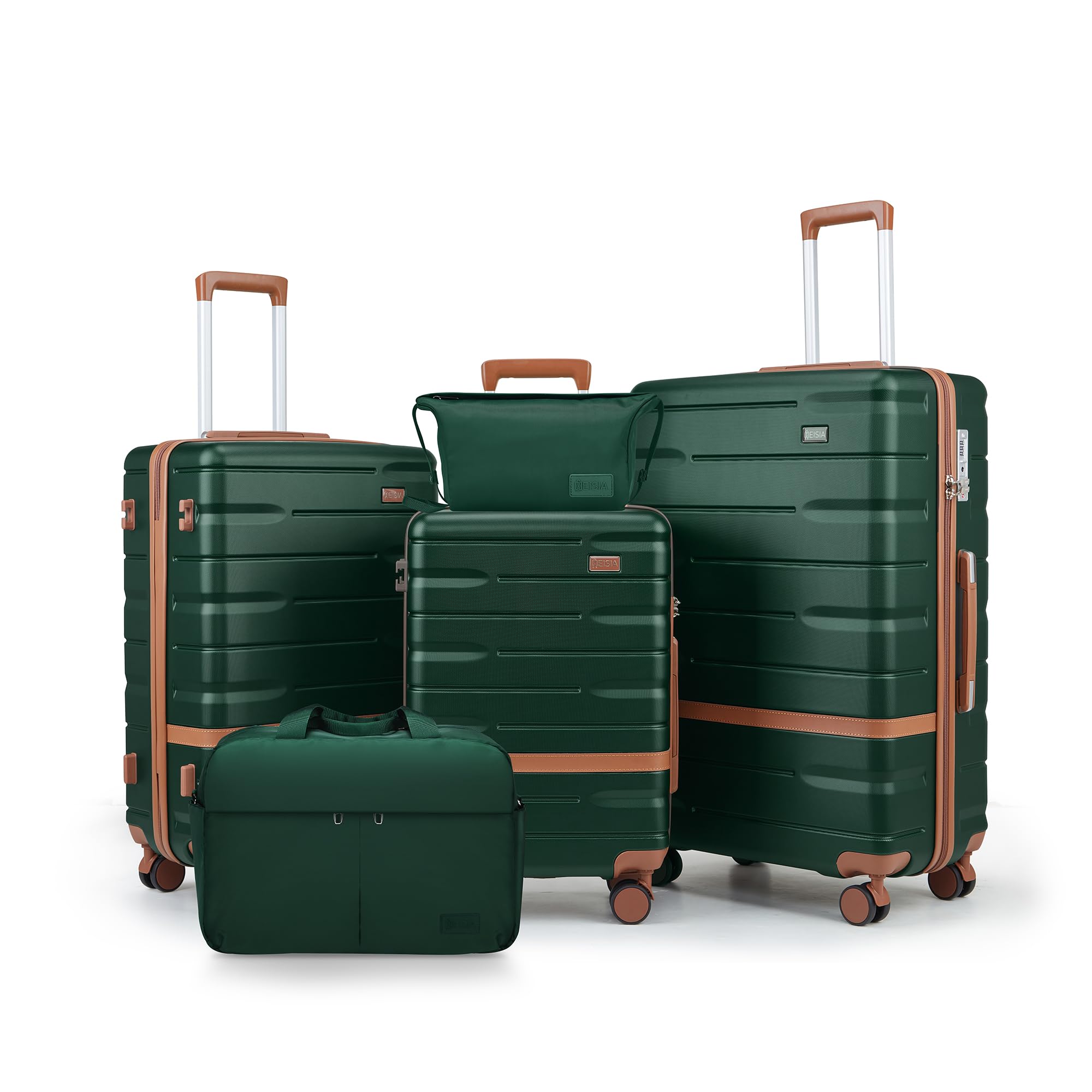 5-Piece Lightweight Hard Shell Luggage Set with Spinner Wheels - Durable PC+ABS Suitcase for Family Travel & Vacation (Green) | Perfect for Airplane Carry-On, Business Trips & Weekend Getaways