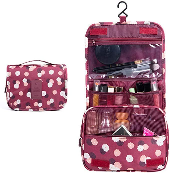 Trexee Waterproof Hanging Toiletry Bag for Women - Multi-Function Travel Cosmetic & Makeup Organizer (Maroon) - Perfect for Bathroom, Gym, Camping & Air Travel
