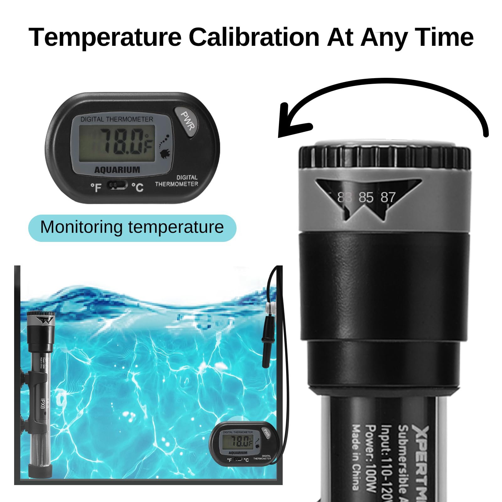 SainSmart XpertMatic 100W Submersible Aquarium Heater with Adjustable Thermostat & Suction Cups - for Marine Saltwater & Freshwater Fish Tanks up to 20 Gallons - Perfect for Tropical Fish, Betta Tanks & Aquatic Pets