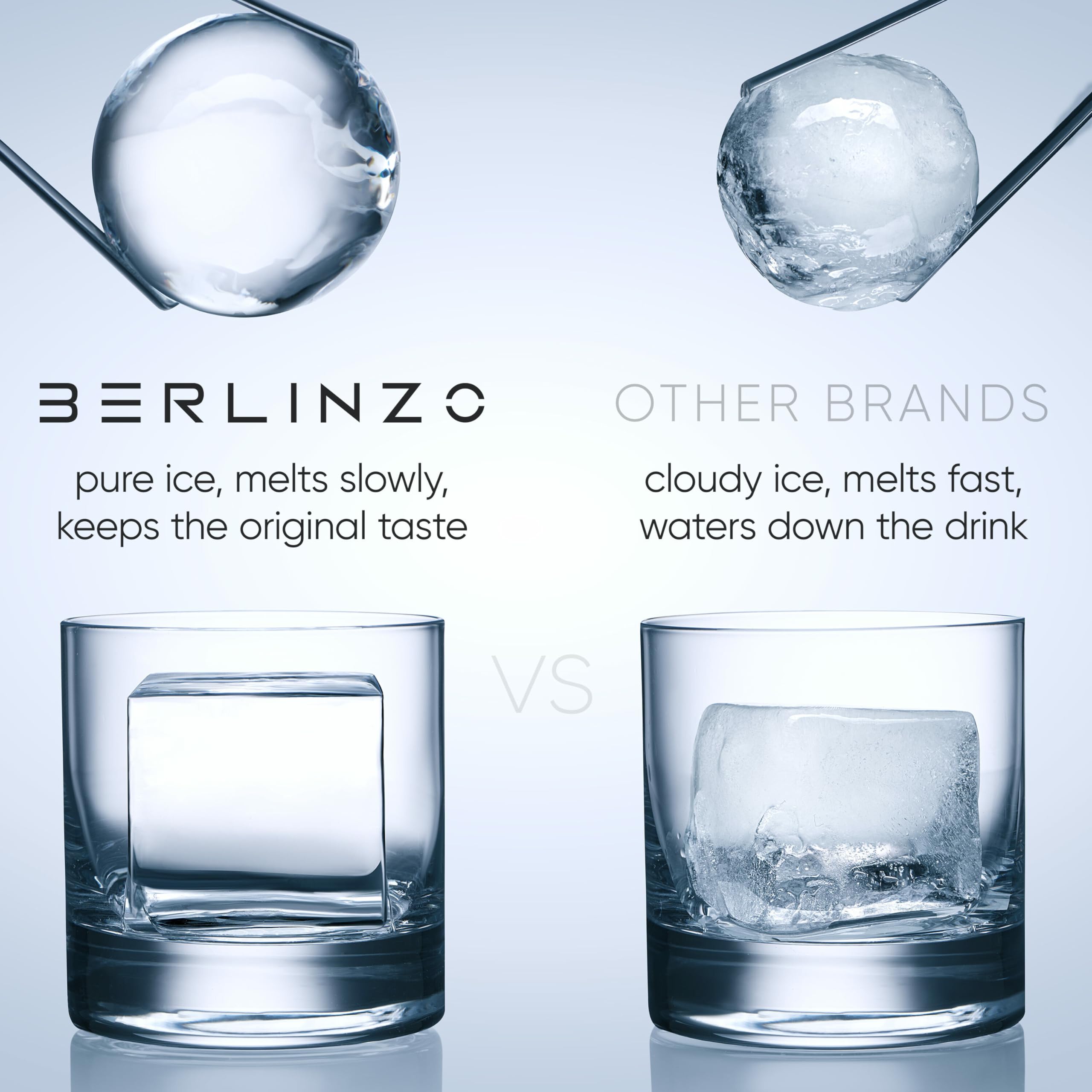 Berlinzo Clear Ice Cube Maker Mold Set - 2 Square & 2 Round Crystal Clear Ice Trays for Whiskey, Cocktails, Bourbon - Perfect for Home Bars, Parties & Gifts