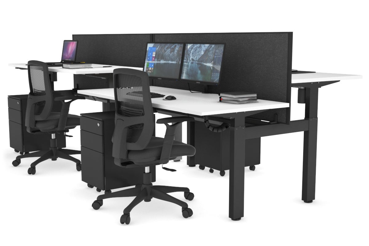Adjustable 4-Person H Bench Workstation with Black Frame - 1600L x 700W - Perfect for Office, Workshop, or Collaborative Workspaces