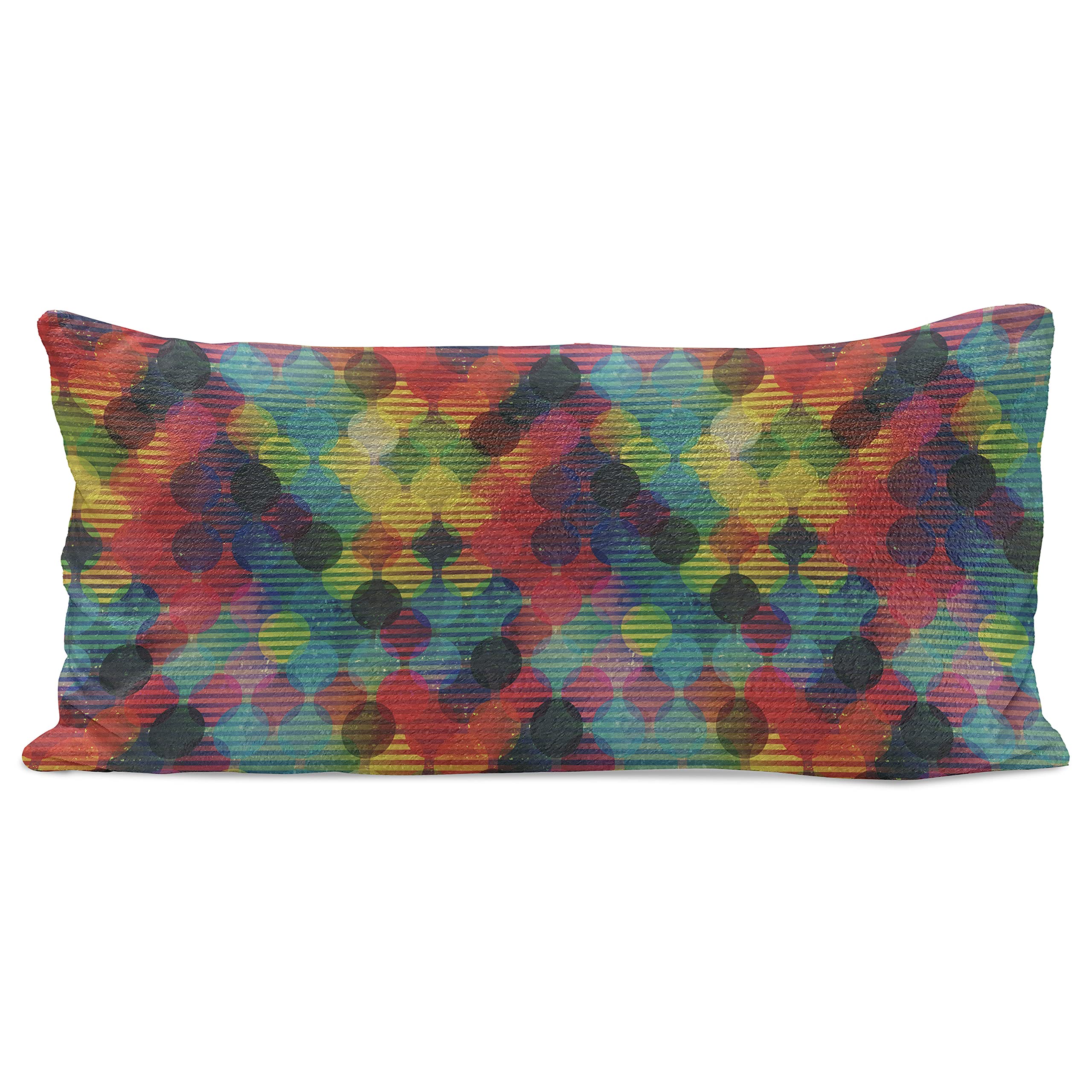 Ambesonne Geometric Circle Fluffy Throw Pillow Cover - Psychedelic Digital Futuristic Design, Soft Accent Cushion Case 36x16 Inches, Multicolor - Perfect for Living Room Decor, Bedroom Accent & Boho Home Styling