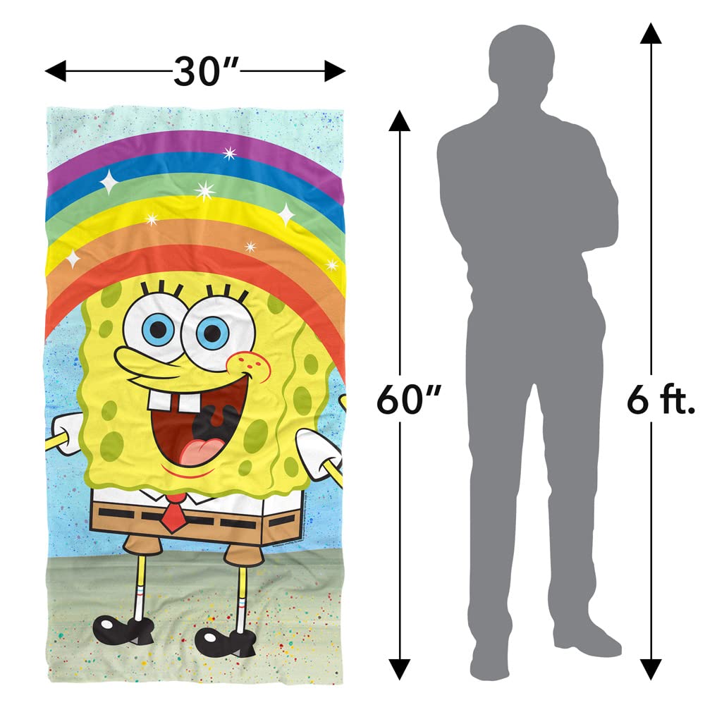 Spongebob Beach Towel 30x60 Inches - Soft & Absorbent Rainbow Design - Perfect for Beach, Pool, Travel & Outdoor Activities