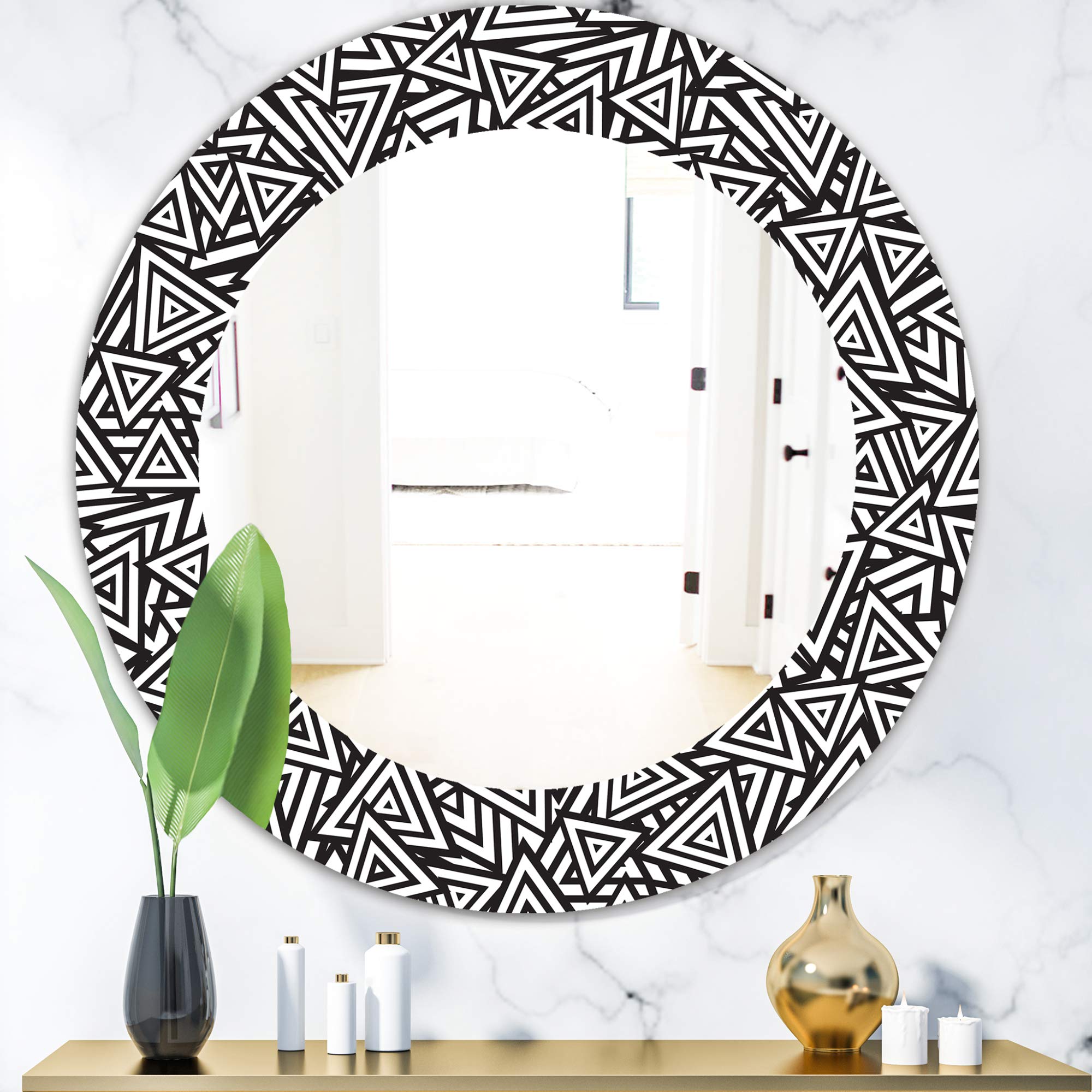 Designart 'Black & White 3' Modern Framed Wall Mirror - 40x40 Inch Large Oval or Round Decorative Mirror for Living Room, Bedroom & Entryway - Black Contemporary Home Decor