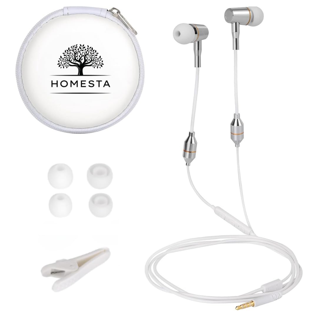 HOMESTA Anti-Radiation Headphones with Mic - EMF-Free Air Tube Wired Stereo Headset, 3.5mm Jack (White) | Hi-Fi Sound, Universal Compatibility for iPhone Android PC | Perfect for Office, Gaming & Travel