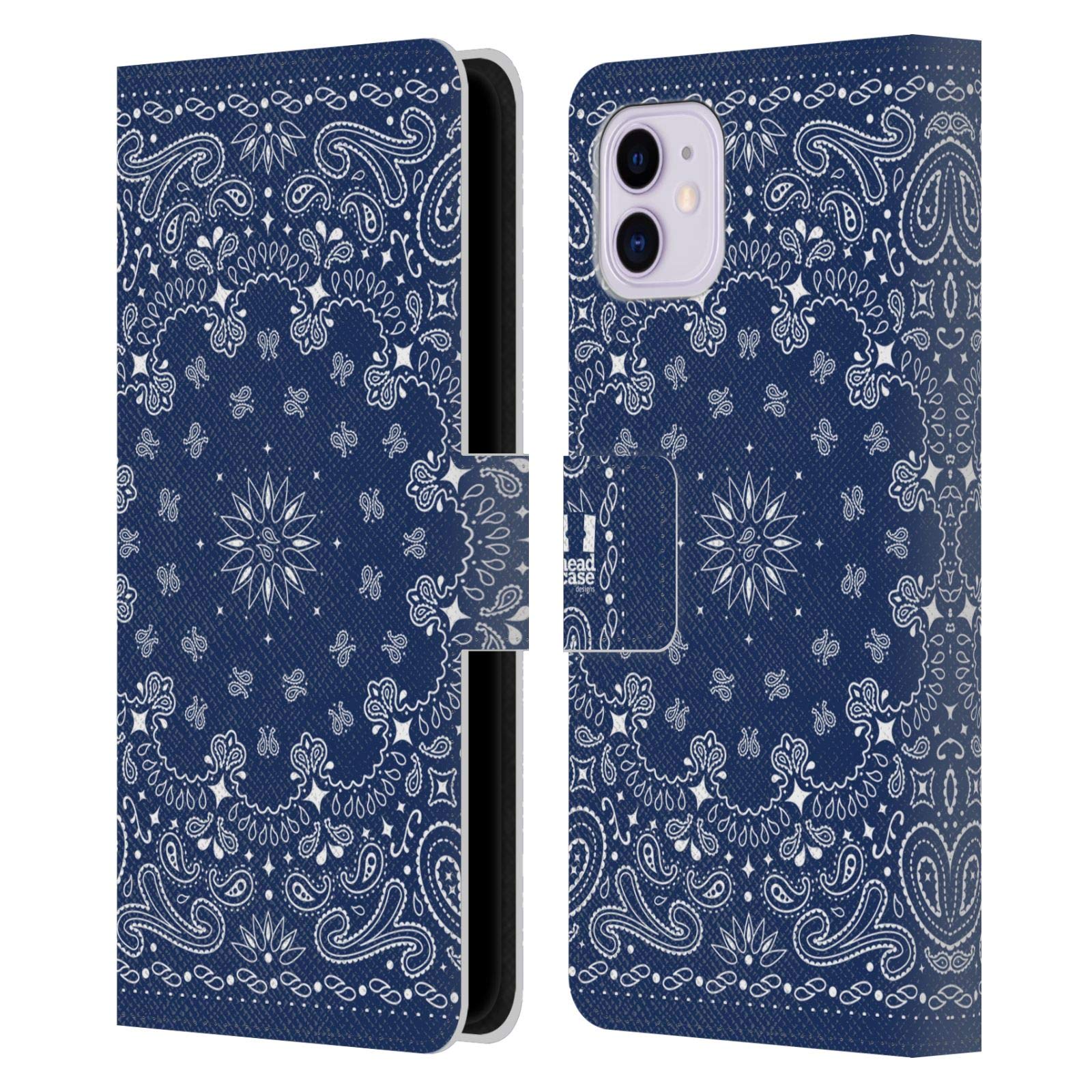 Head Case Designs Blue Classic Paisley Bandana Leather Book Wallet Case Cover for Apple iPhone 11 - Stylish Protective Phone Cover for Everyday Use, Travel & Gifts