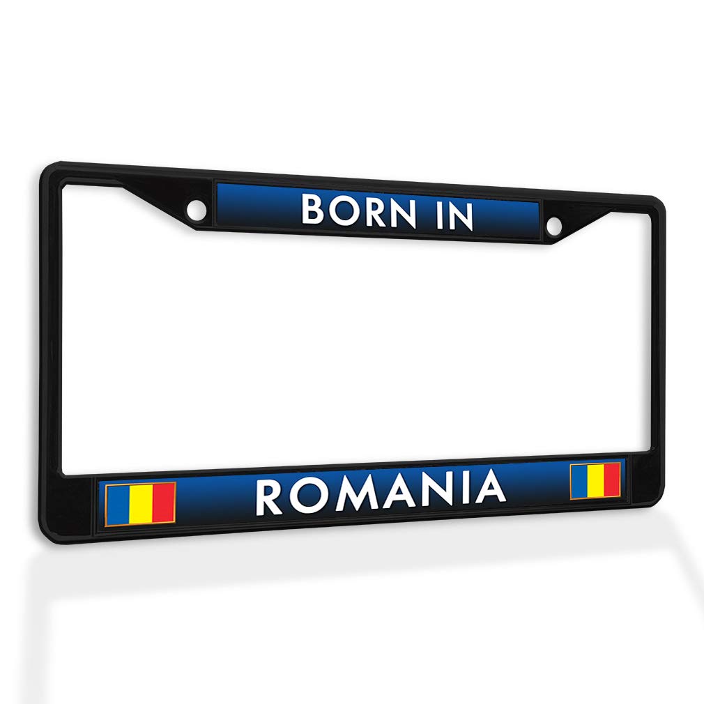 Born in Romania Metal Insert License Plate Frame - Weatherproof & Durable 2-Hole Car Accessory (Black) for Cars, Trucks & SUVs - Perfect for Outdoor & All-Season Use