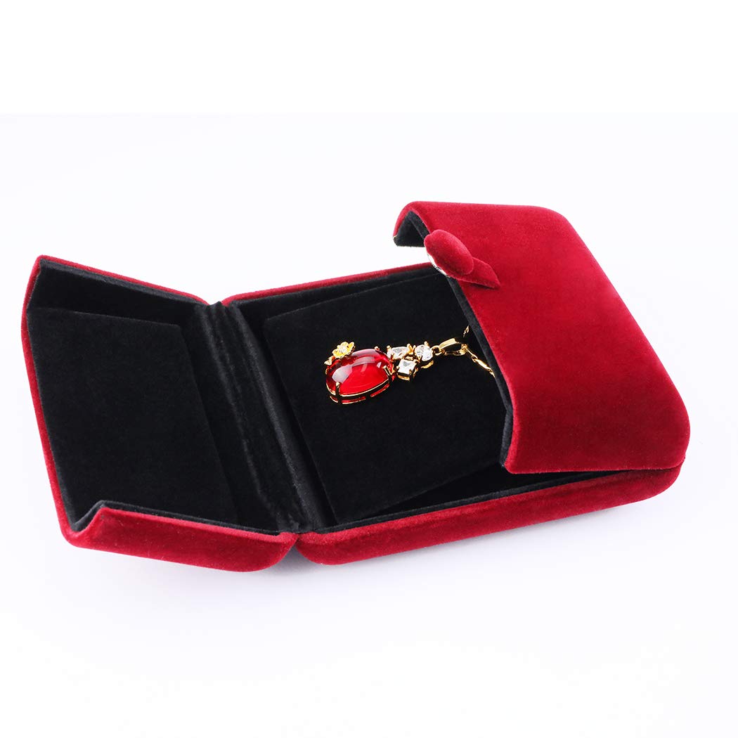 iSuperb Velvet Jewelry Box Set - Red Wine Pendant Necklace, Bracelet, Earrings Display & Storage for Engagement, Proposal, Wedding Gift - Elegant Jewelry Organizer for Women