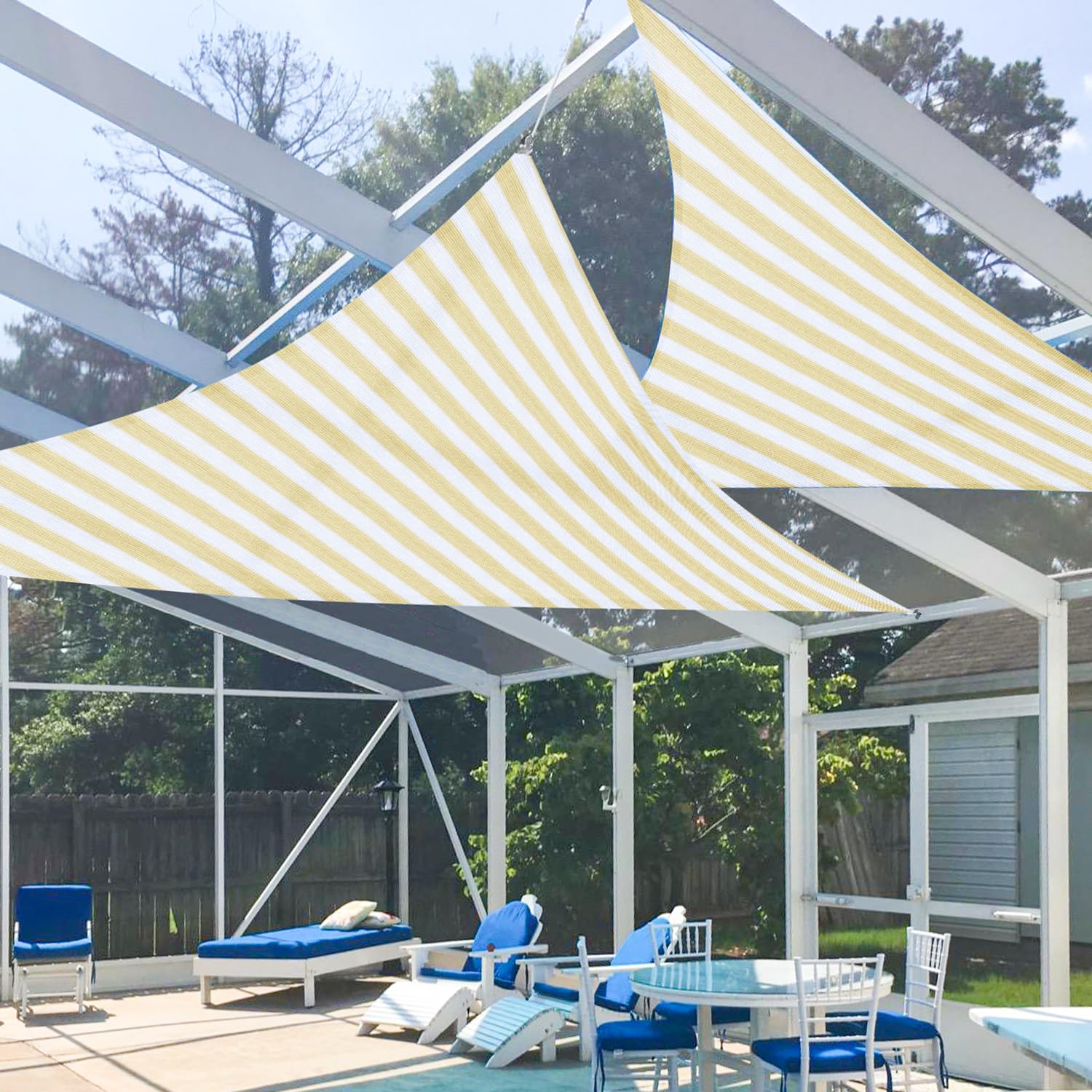 E&K Sunrise 17' x 24' x 29.4' Right Triangle Sun Shade Sail - UV Blocking Canopy Cover for Patio, Backyard, Garden - Beige White Strip - Perfect for Outdoor Relaxation & Sun Protection