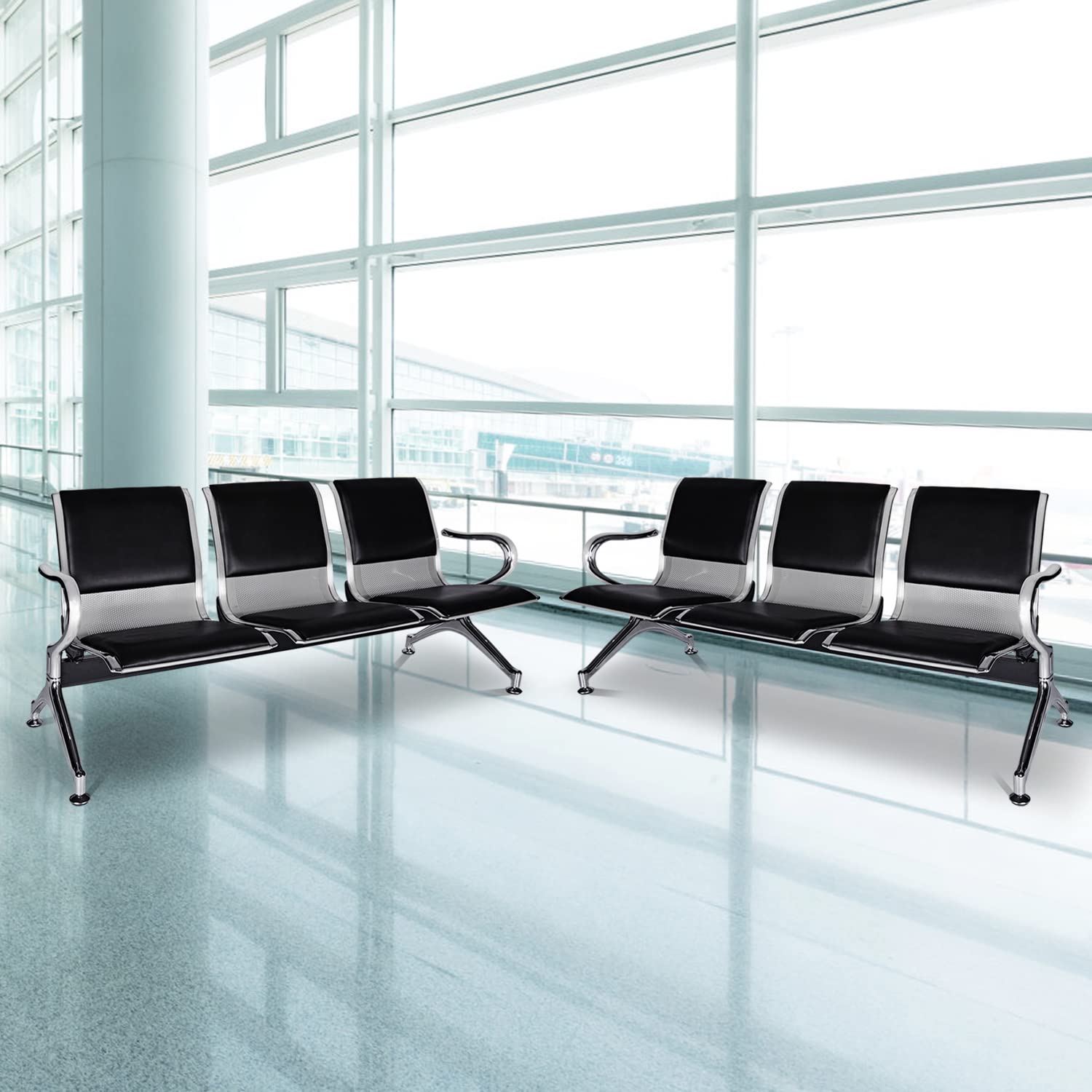Kinfant Waiting Room Chairs with Arms - Durable Reception Benches for Airport, Hospital, Bank, School & Lobby | Comfortable Guest Seating for High-Traffic Areas | Black
