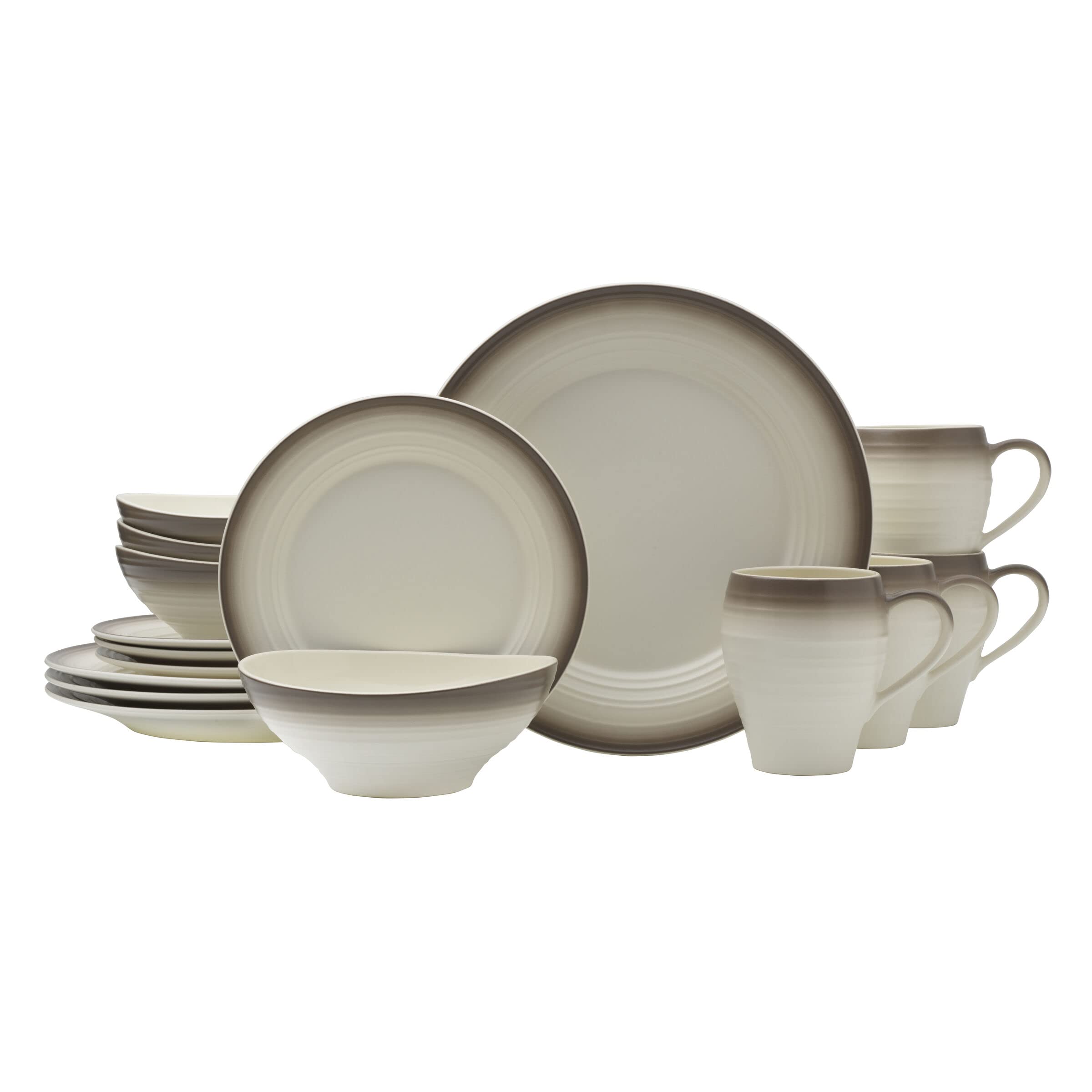 Mikasa Swirl 16-Piece Dinnerware Set, Service for 4, Ombre Mocha - Elegant Stoneware Plates, Bowls & Mugs for Everyday Dining, Entertaining & Special Occasions