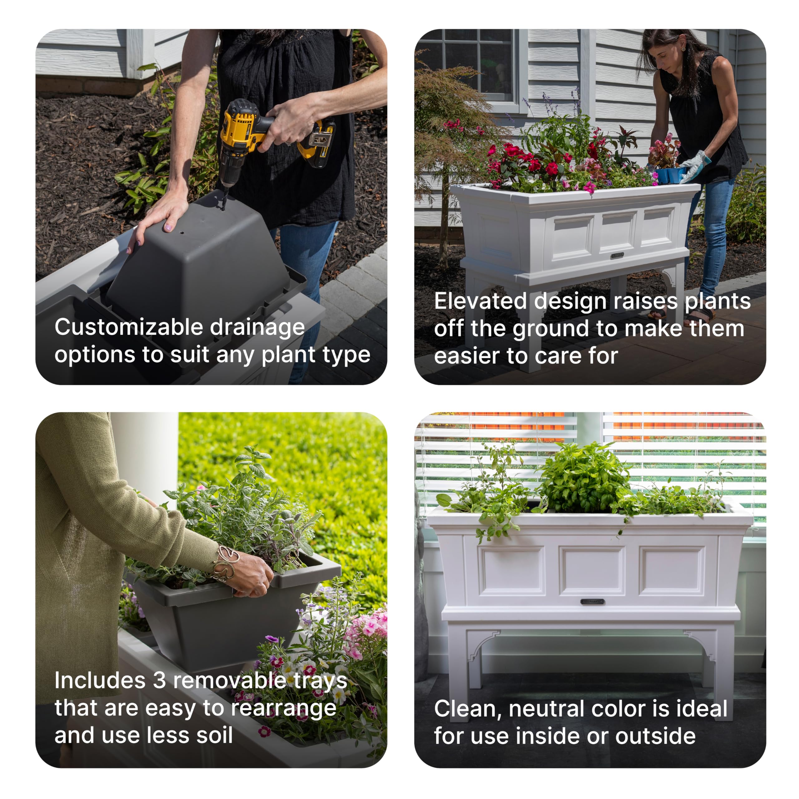 Step2 Atherton Raised Planter Box - Large Outdoor Garden Planter with Easy Drainage, Durable White Plastic Flower Pot for Patio, Porch, Backyard & Balcony Gardening - Perfect for Growing Herbs, Vegetables & Decorative Plants