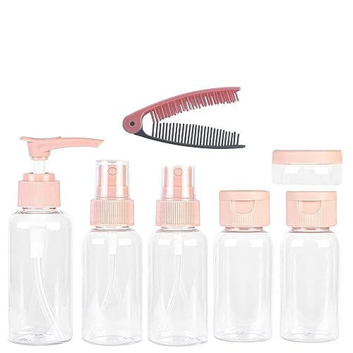 Ghelonadi Travel Toiletry Spray Bottle Set - 4 Pack Leak Proof Refillable Cosmetic Containers for Lotion, Body Wash & Hair Care | Portable Toiletries Kit with Folding Comb | Perfect for Travel, Gym & Home Use