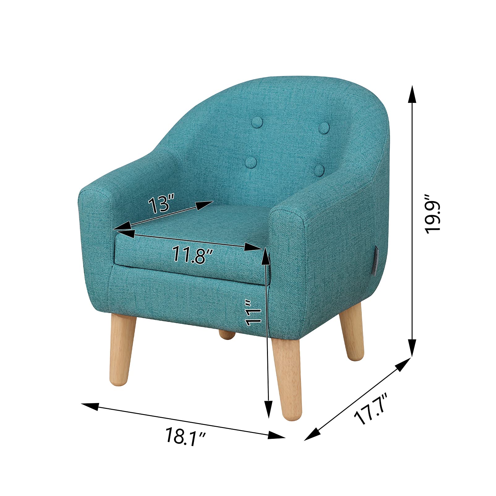 Single PVC Kids Sofa Chair with Wooden Legs - Toddler Armchair for Boys & Girls | Perfect for Playroom, Nursery or Birthday Gift (Blue)