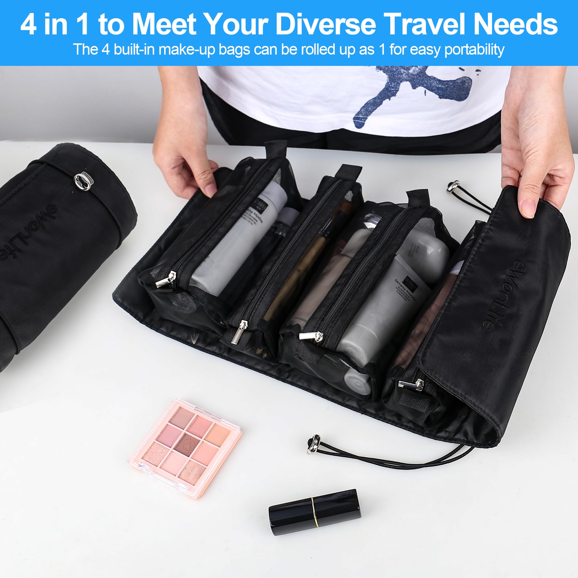 eWonLife 4-in-1 Waterproof Makeup Travel Bag for Women - Large Cosmetic Organizer for Travel & Daily Use