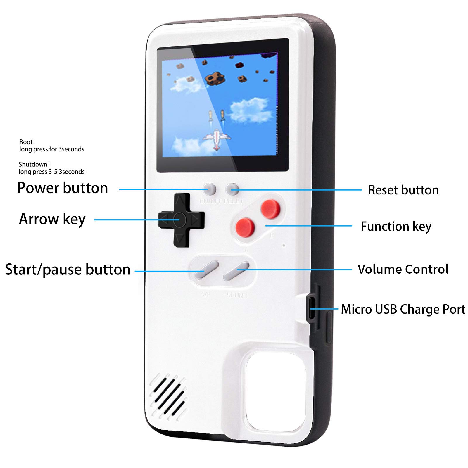 Retro Gaming Case for iPhone 12/12 Pro - Portable Protective Cover with Built-in Power Bank, 36 Classic Mini Games & Color Display (White) | Perfect for Commuting, Travel & Nostalgic Entertainment
