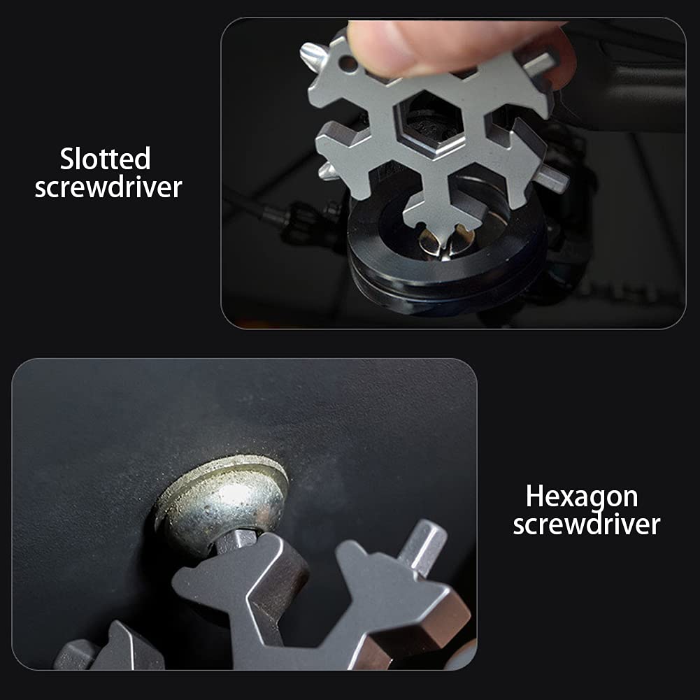 18-in-1 Snowflake Multi Wrench Keychain Tool - Compact Purple Pocket Multitool for Outdoor Camping, Hiking, Emergency Repairs & Christmas Gifts