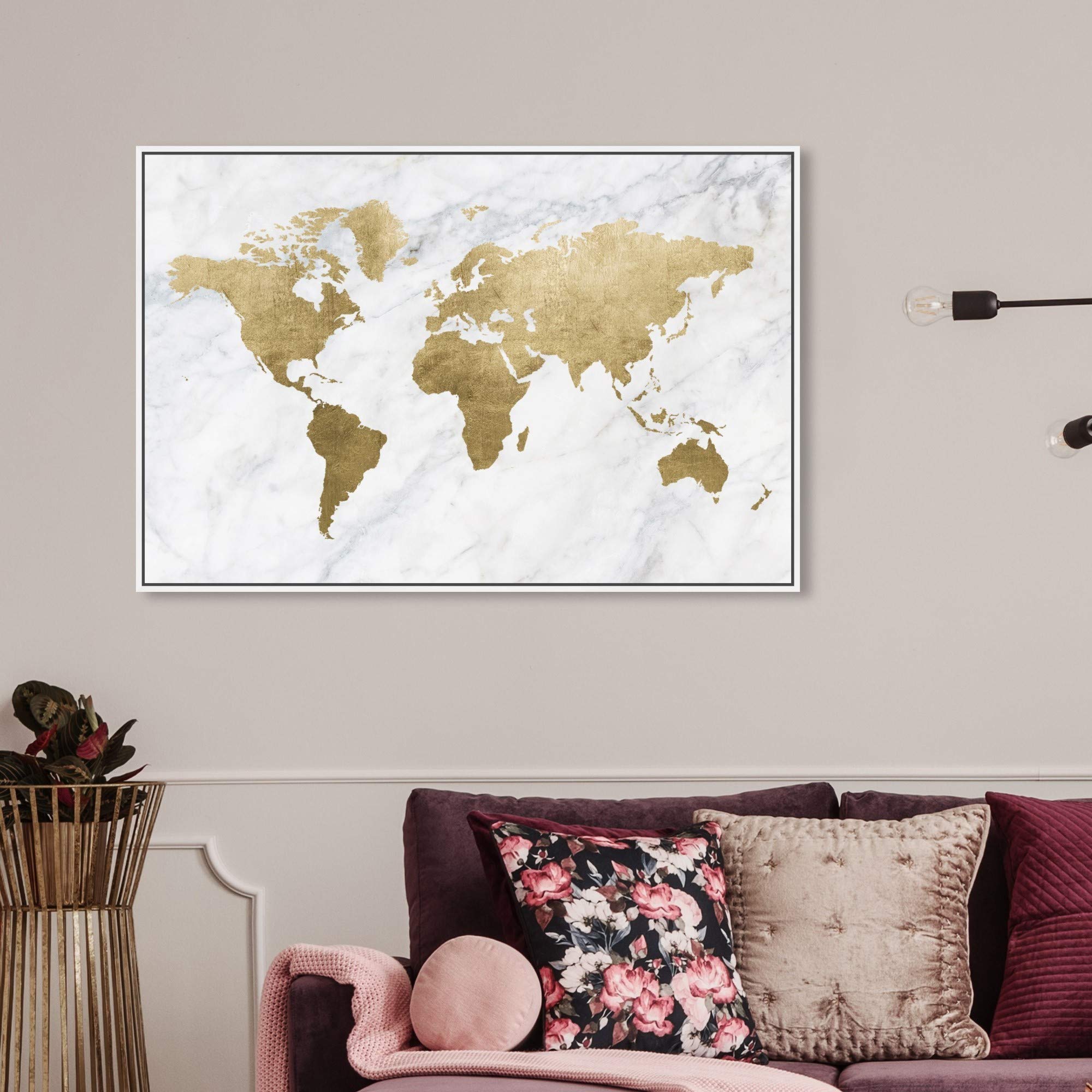 Oliver Gal Artist Co. 'Mapamundi Marble' World Map Framed Wall Art - Premium Canvas Prints for Home & Office Decor - Perfect for Living Room, Bedroom or Study Room Wall Decor