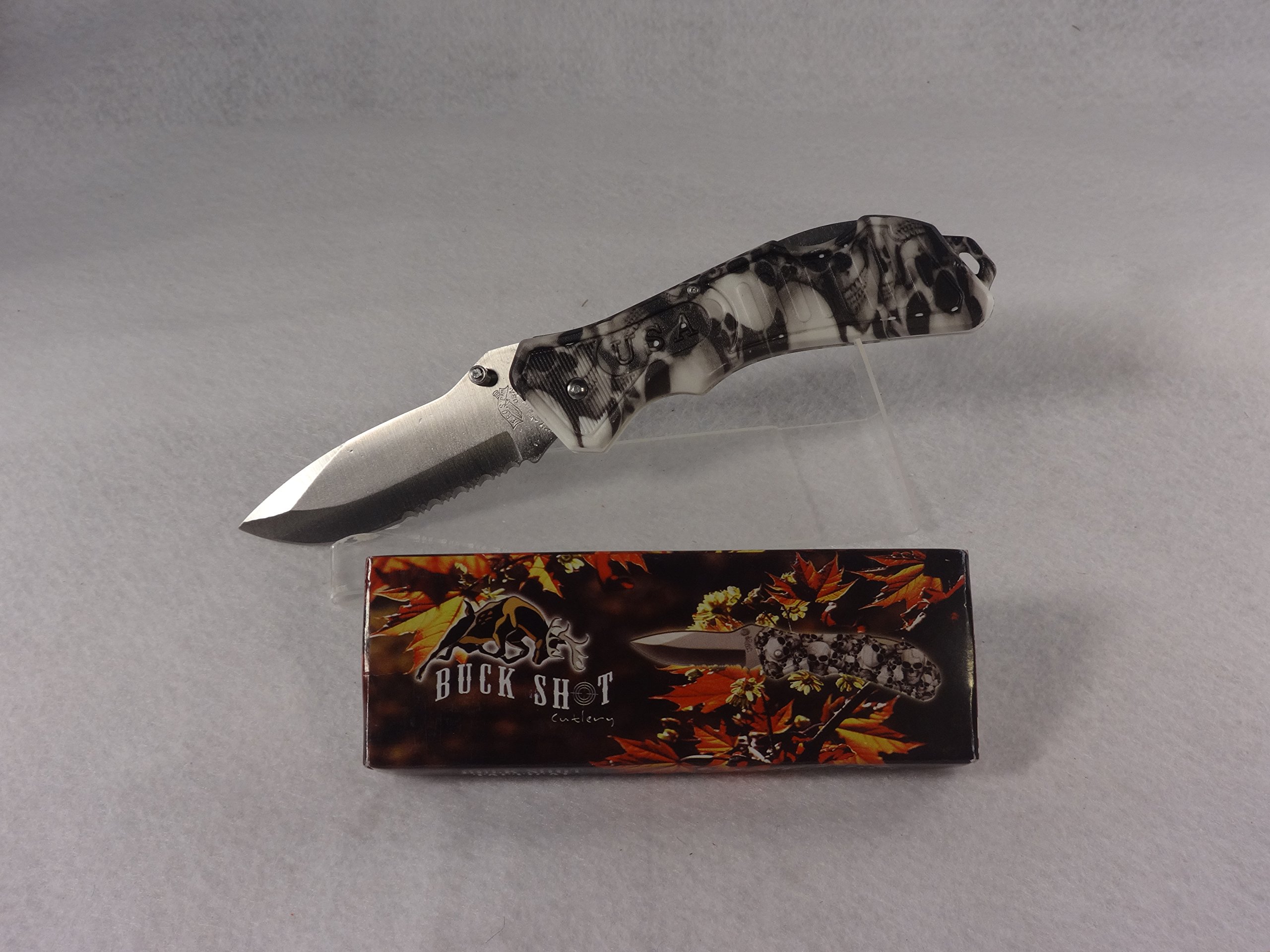 Buck Shot Camo Hunting Knife - Tactical Survival Knife with Camouflage Handle for Outdoor Camping, Hunting & Bushcraft