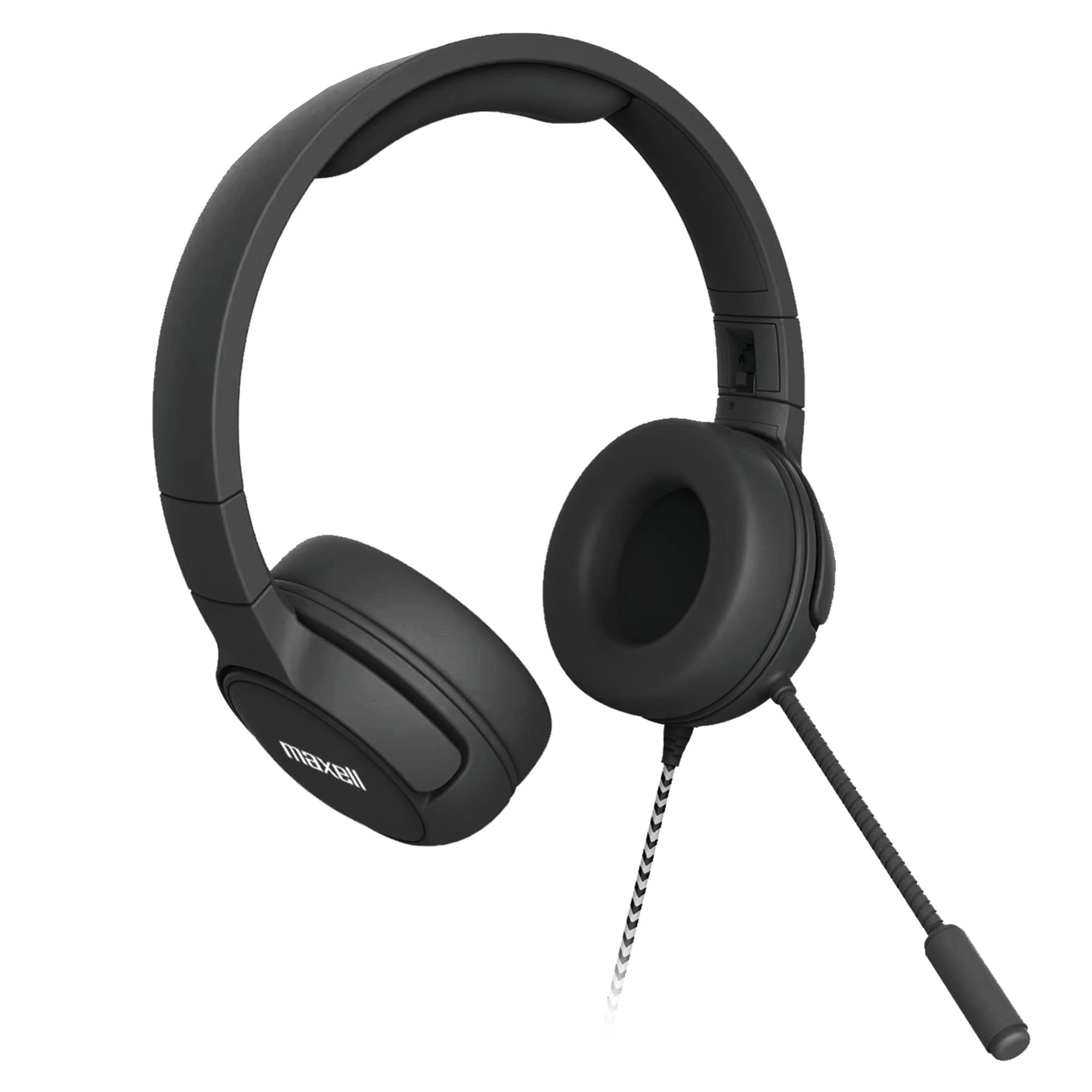 Maxell Kids Over-Ear Headphones with Boom Mic - 85dB-95dB Volume Limiting for Safe Listening, Flexible Microphone, Chew-Proof Cord, Mute & Volume Control, Share Port - Perfect for Online Classes, Gaming & Travel