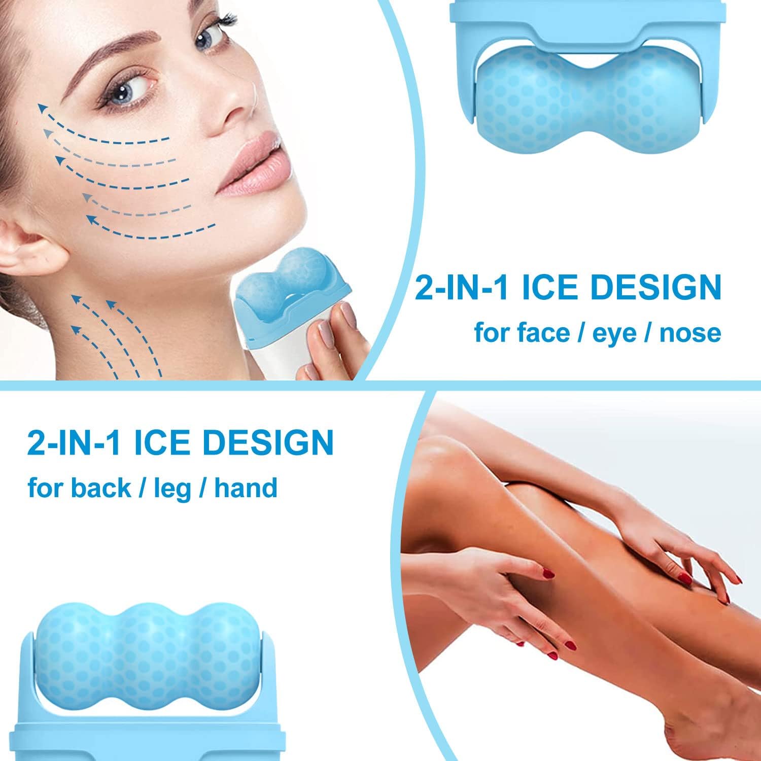 JICOOT 2-in-1 Upgraded Ice Roller for Face, Eyes, Neck & Body – Reduce Puffiness, Acne & Inflammation | Portable & Durable Skincare Tool | Reusable Facial Massager for Glowing Skin | Perfect Gift for Women – Use for Morning Routine, Post-Workout Recovery & Spa Relaxation