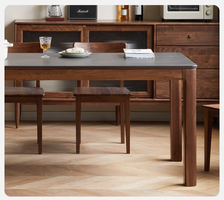 Premium Black Walnut Solid Wood Rock Slab Dining Table - Natural Wood Grain - Rustic Modern Farmhouse Style - Perfect for Dining Rooms, Kitchens & Open Concept Living Spaces
