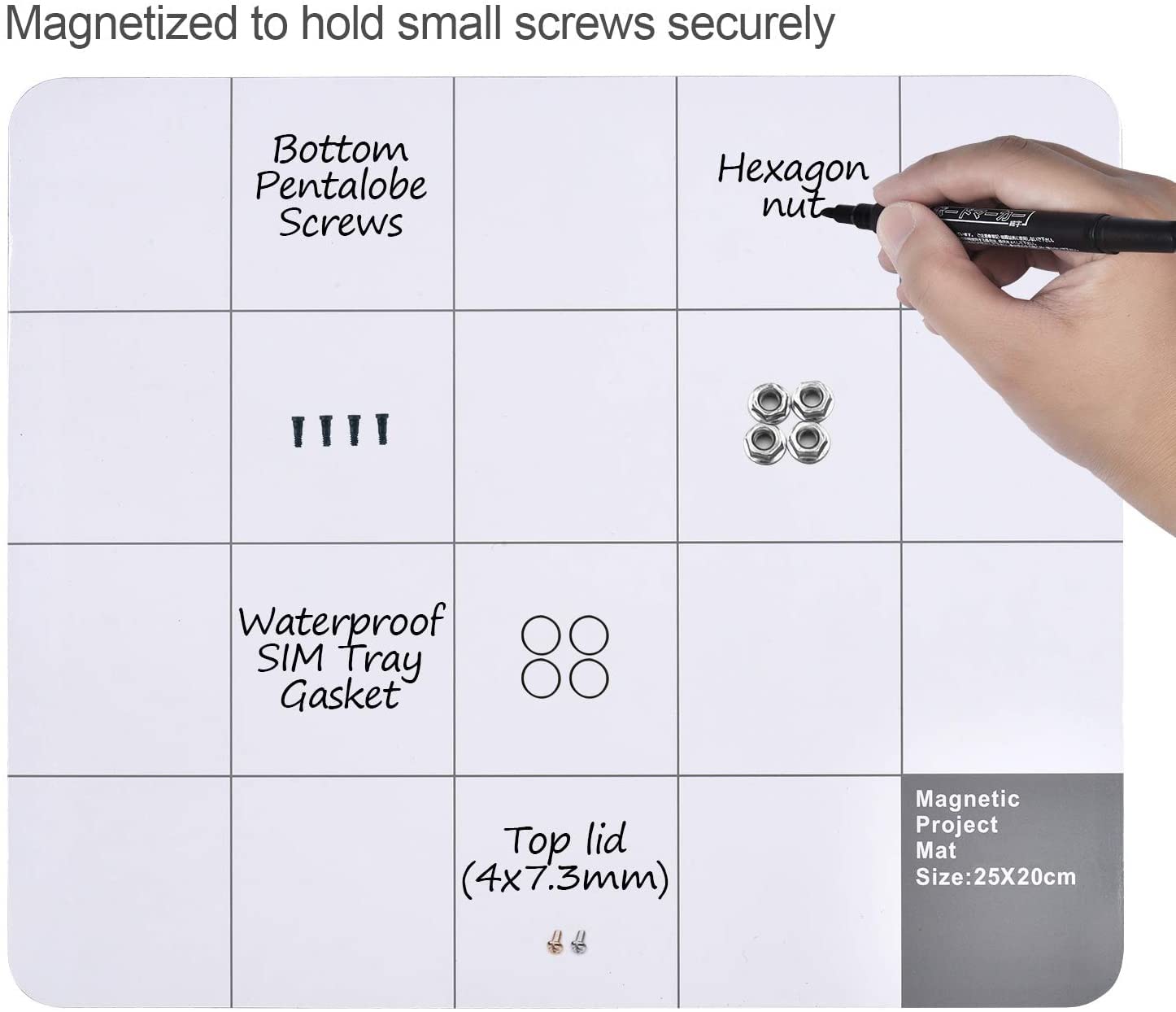 Unamela Magnetic Project Mat with Dry Erase Pen - Secure Tool Organizer for Computer, Phone & Electronics Repair | Prevent Losing Screws | Workspace Organization for DIY & Professional Technicians