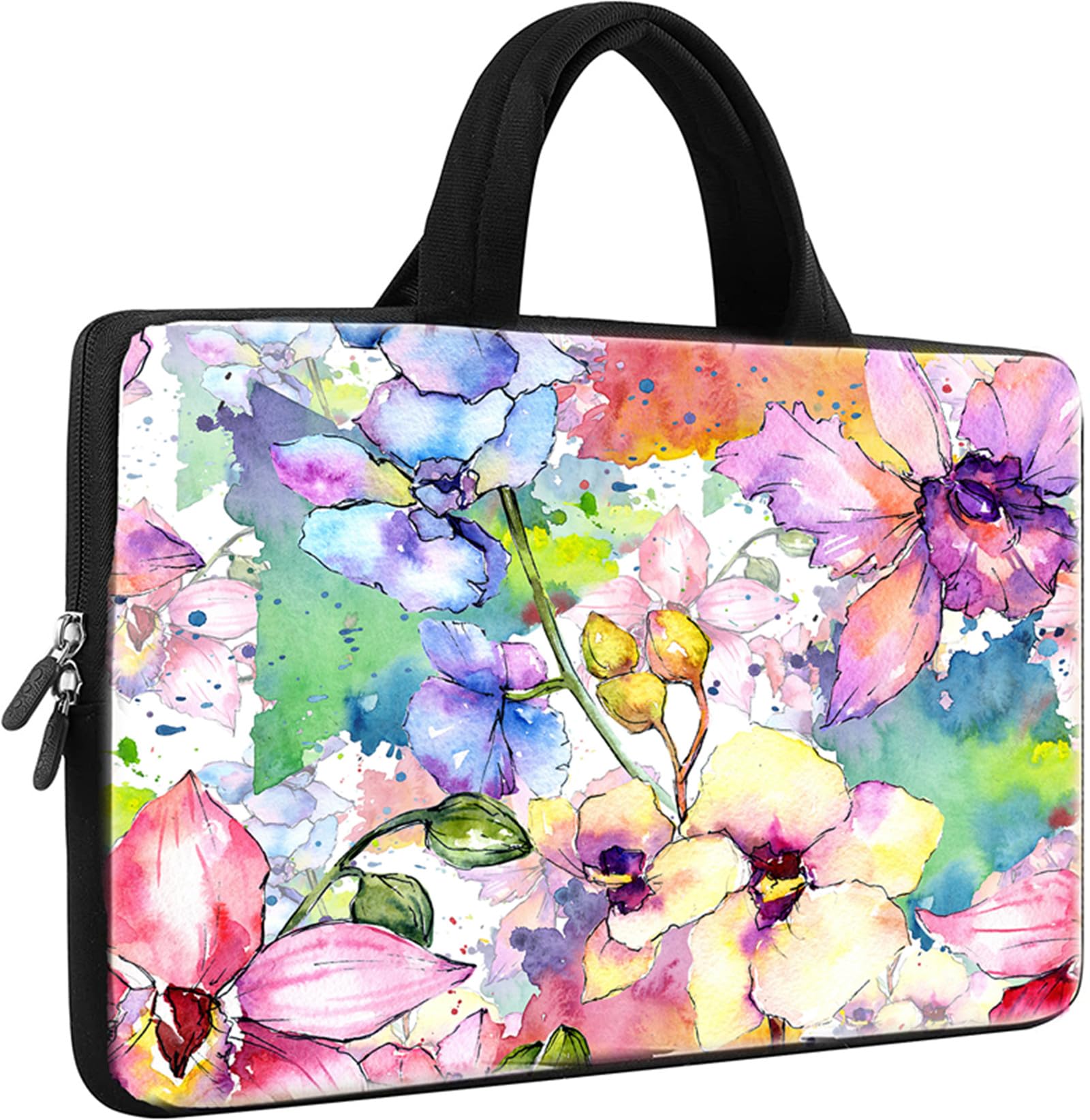 iColor 14 15 15.4 15.6 Inch Laptop Sleeve Case - Protective Pouch Cover for MacBook, Chromebook, Notebook with Handle - Durable Carrying Bag with Floral Design (ICB-26) - Perfect for Work, School & Travel