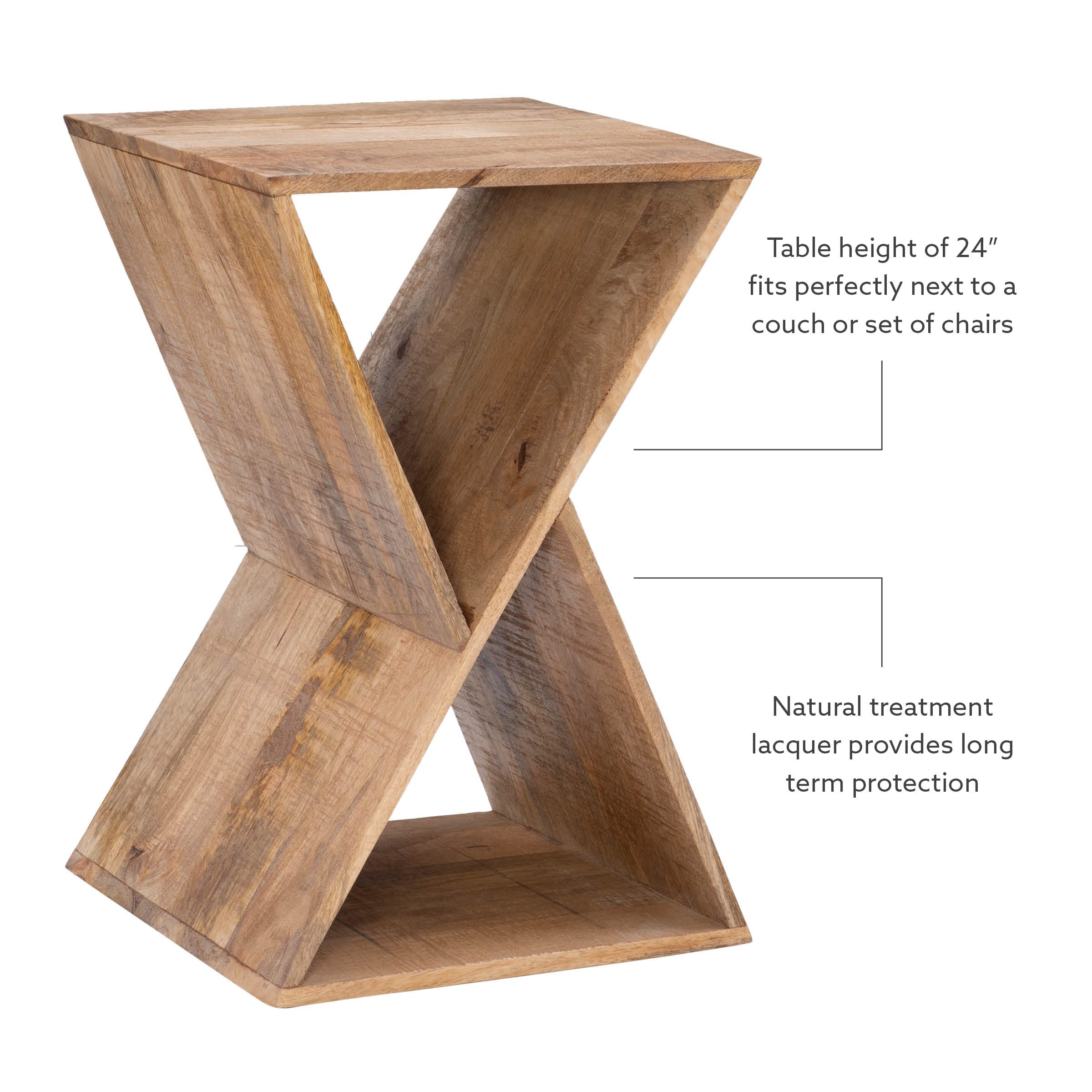 Natural Mango Wood Triangle Side Table by Powell - Rustic End Table for Living Room, Bedroom & Patio - Handcrafted Karlon Design Coffee Table with Sturdy Wooden Frame
