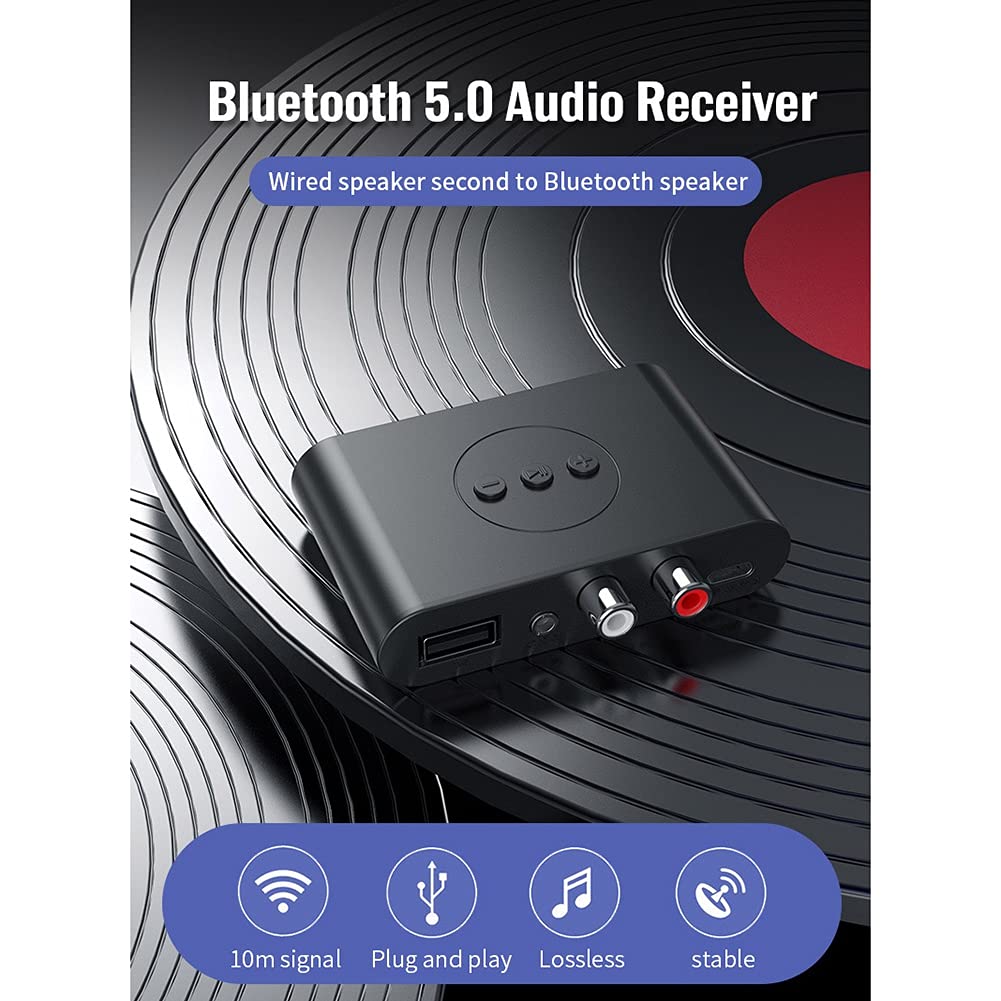 Gathukila Bluetooth 5.0 Audio Receiver - Wireless 3.5mm AUX Stereo Adapter with Mic for Car, Home & Portable Speakers | Hands-Free Calling & Music Streaming for Vehicles, Home Audio & Outdoor Use