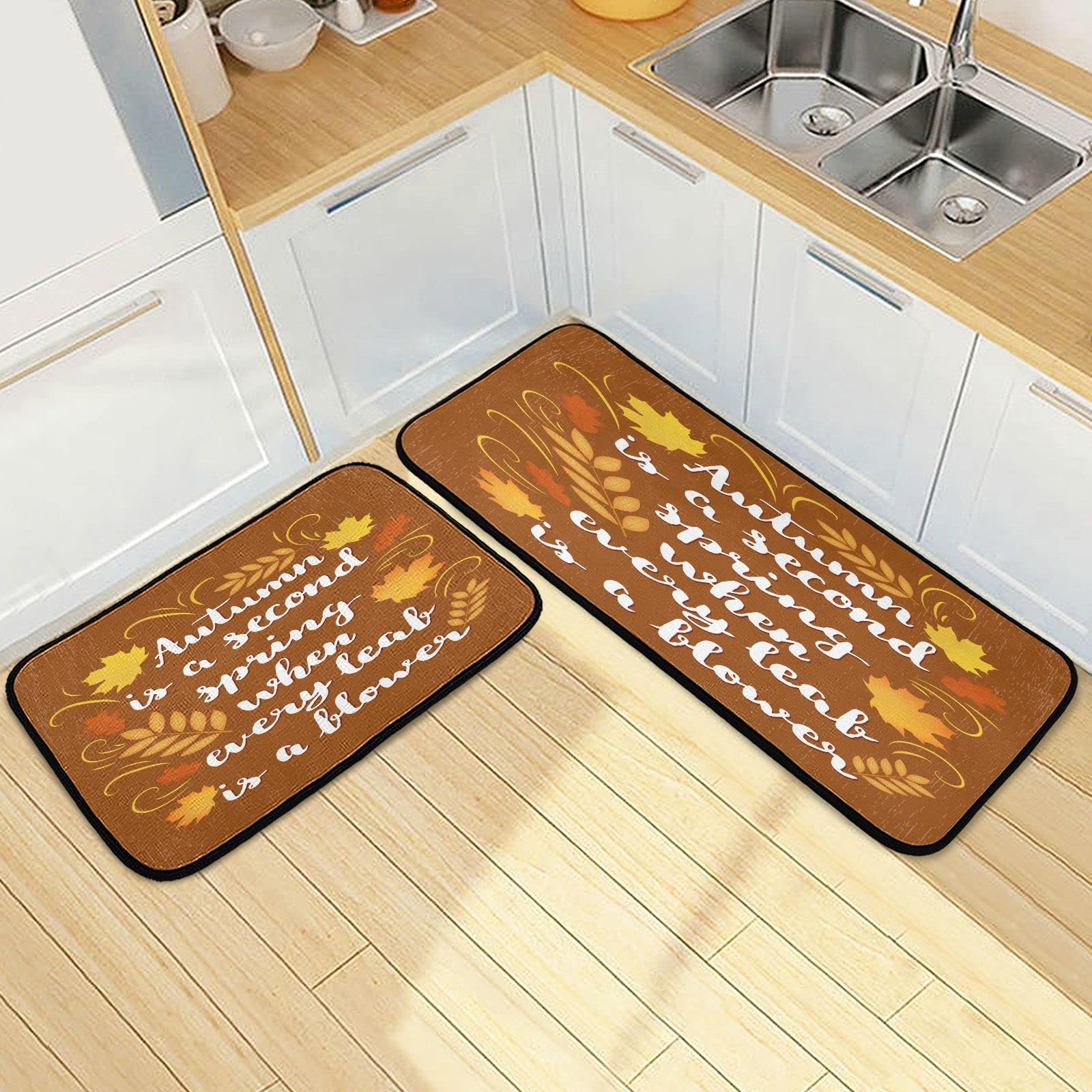 Vintage Autumn Quote Kitchen Rugs Set of 2 - Washable Fall Season Floor Mats for Living Room, Bedroom & Entryway - Cozy Home Decor for Thanksgiving & Holiday Season