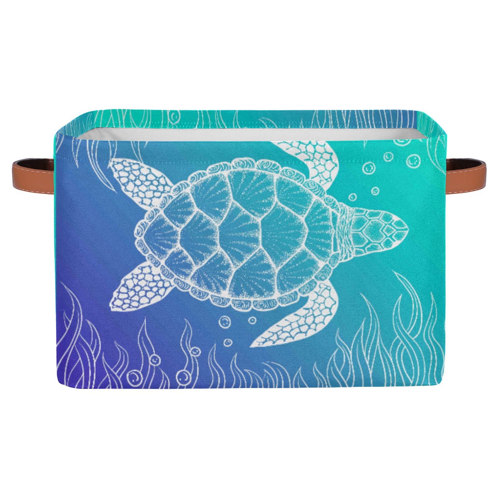 Ocean Turtle Storage Basket Bins - Large Foldable Fabric Organizer with Handles, Collapsible Storage Cube for Shelf, Closet, Nursery & Home Office (Sea Blue, 1 Pack) - Perfect for Kids' Room Organization & Home Decor